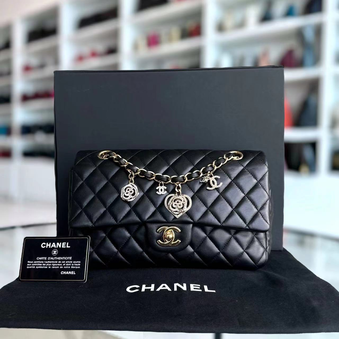 Chanel Valentine Medium Classic Flap Quilted Lambskin Black Golden Hardware Series 19 - Luxury Evermore