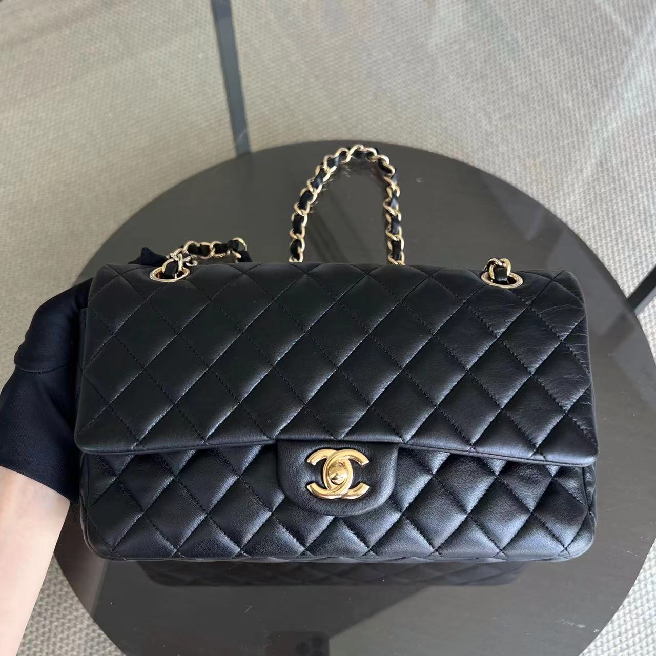 Chanel Valentine Medium Classic Flap Quilted Lambskin Black Golden Hardware Series 19 - Luxury Evermore