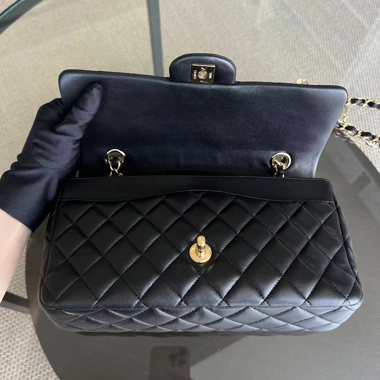 Chanel Valentine Medium Classic Flap Quilted Lambskin Black Golden Hardware Series 19 - Luxury Evermore