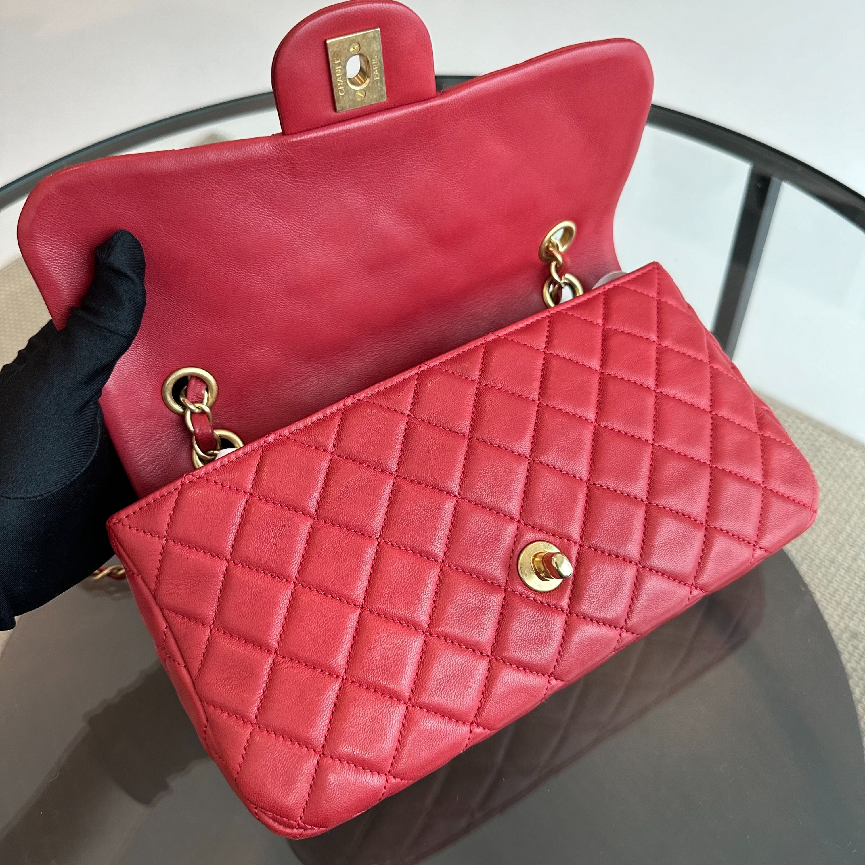 Chanel Valentine Seasonal Flap Medium Timeless Lambskin Red GHW No 14 - Luxury Evermore