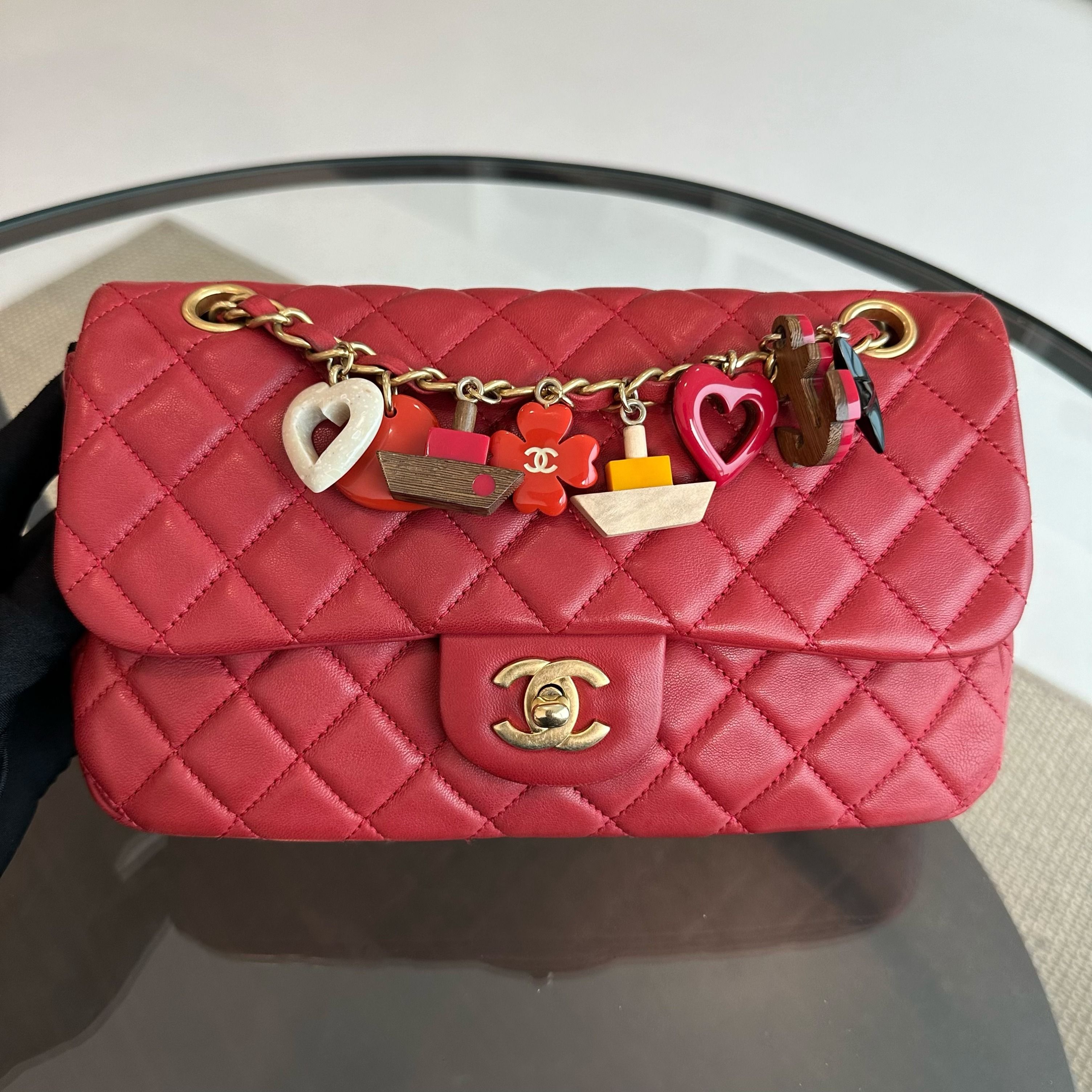 Chanel Valentine Seasonal Flap Medium Timeless Lambskin Red GHW No 14 - Luxury Evermore