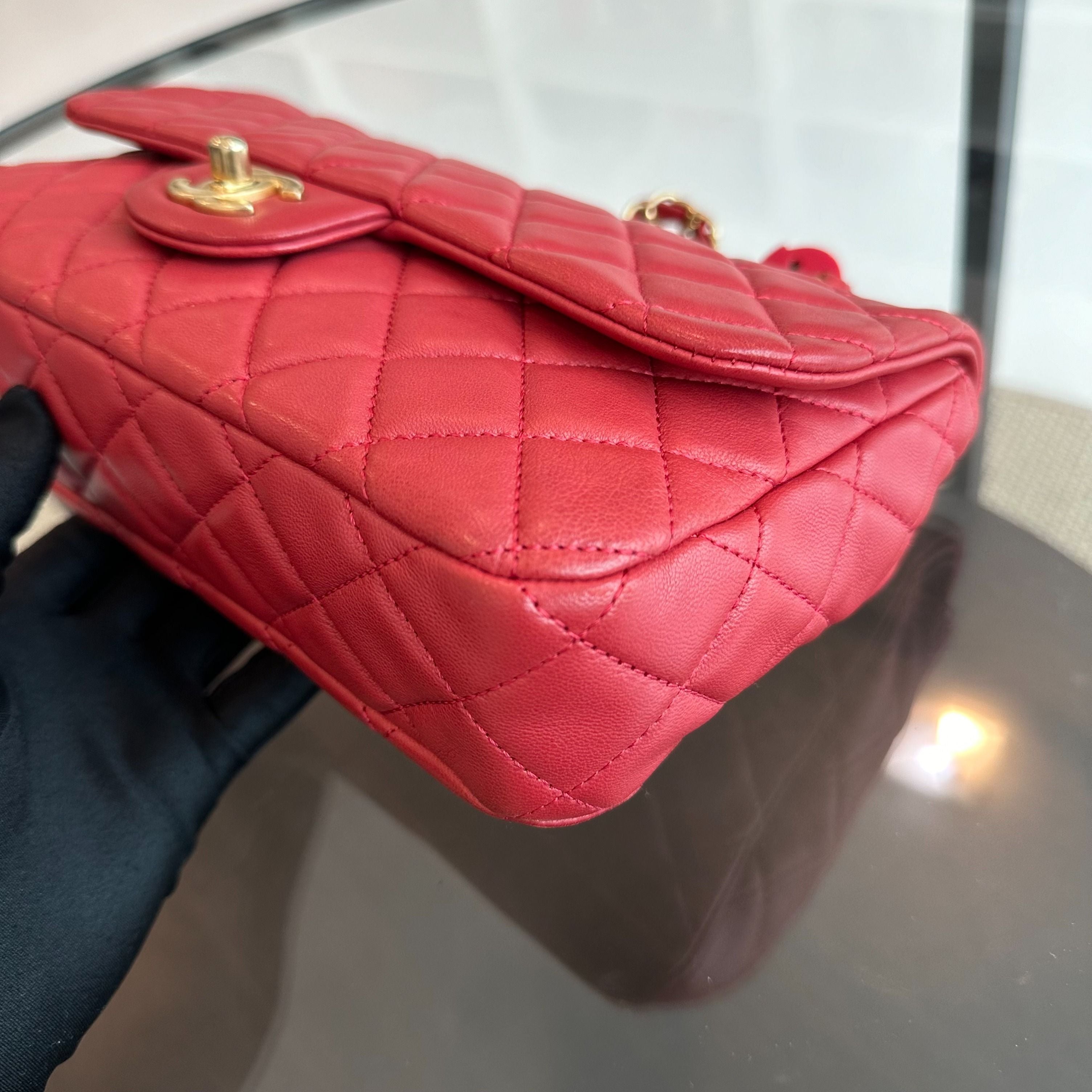 Chanel Valentine Seasonal Flap Medium Timeless Lambskin Red GHW No 14 - Luxury Evermore