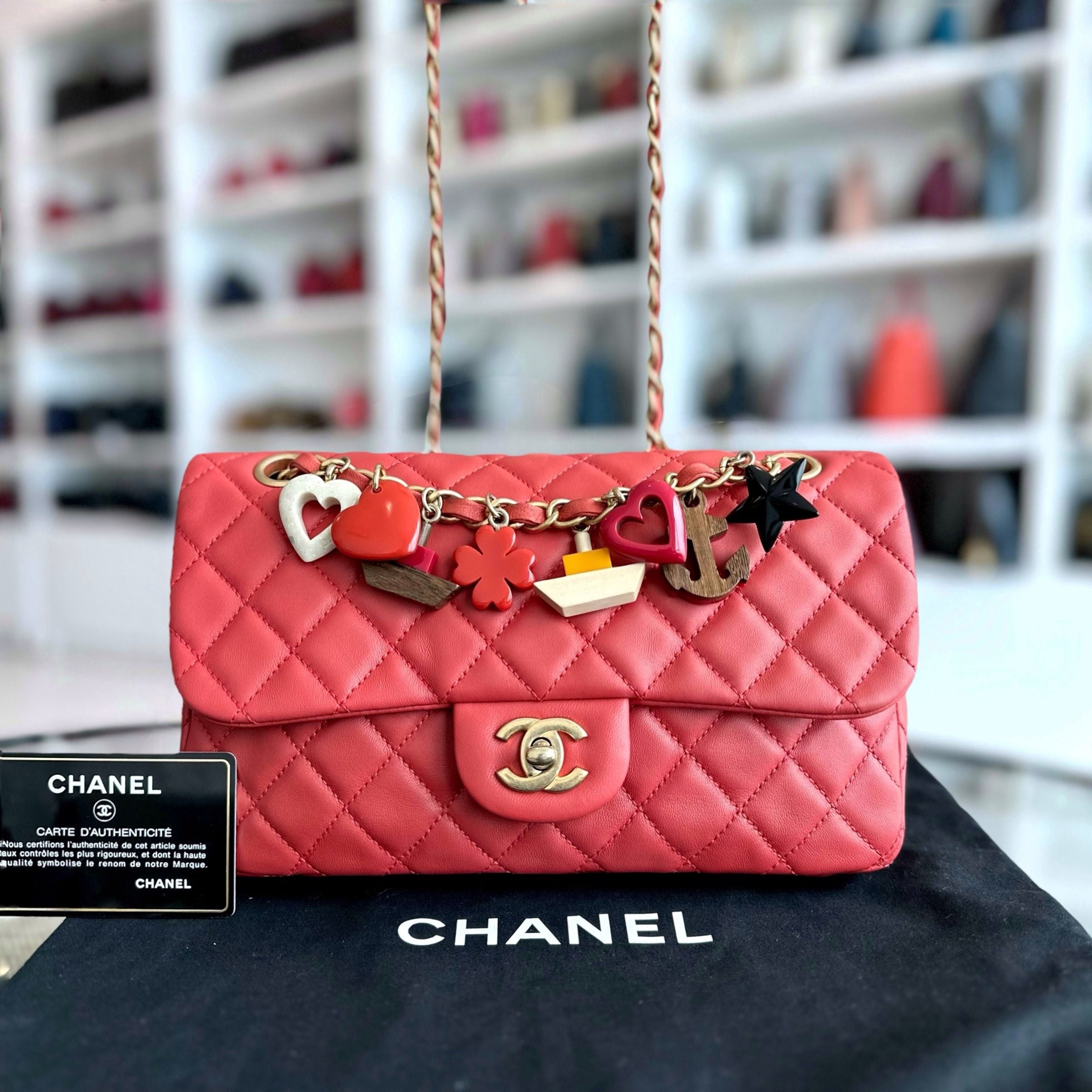 Chanel Valentine Seasonal Flap Medium Timeless Lambskin Red Pink GHW No 14 - Luxury Evermore