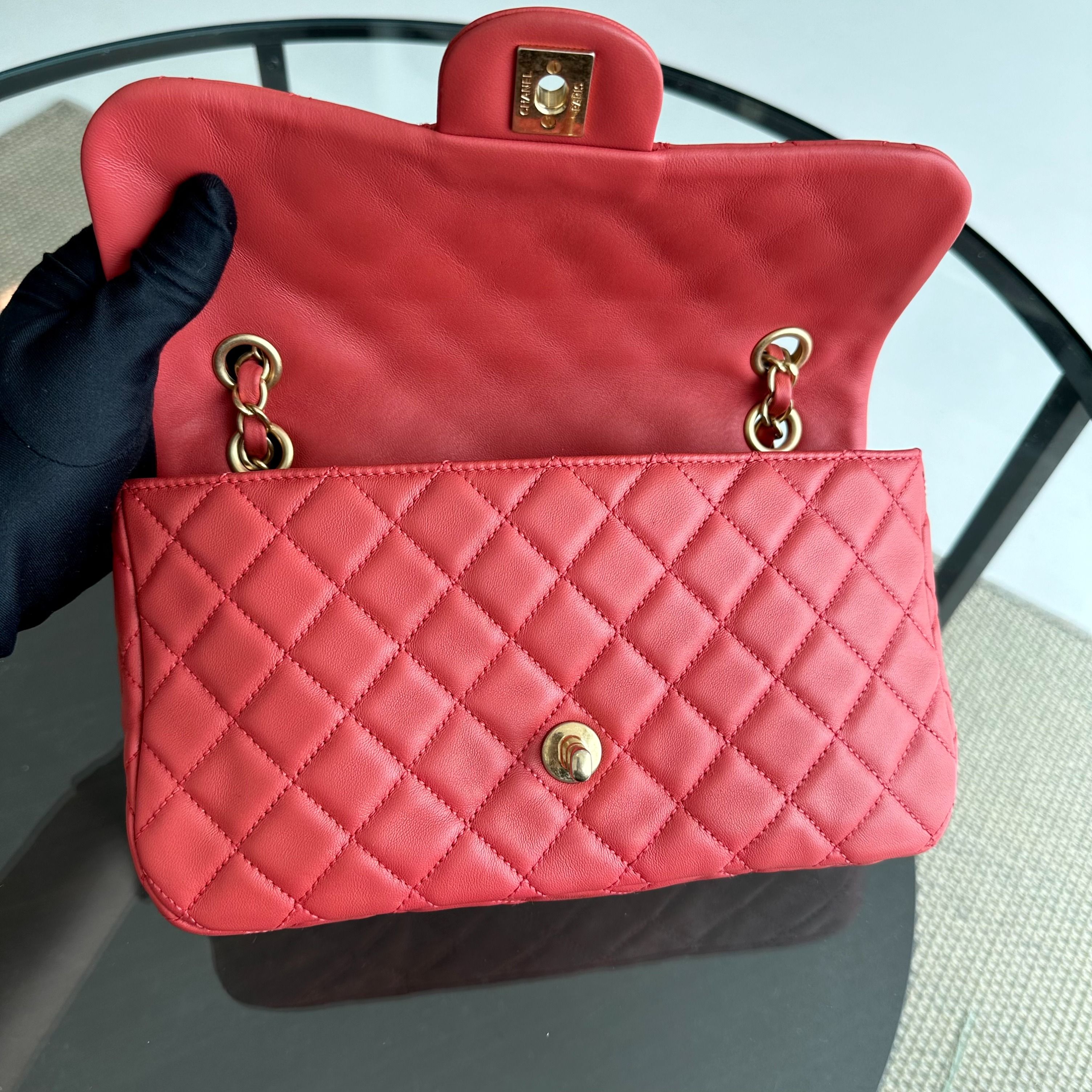 Chanel Valentine Seasonal Flap Medium Timeless Lambskin Red Pink GHW No 14 - Luxury Evermore