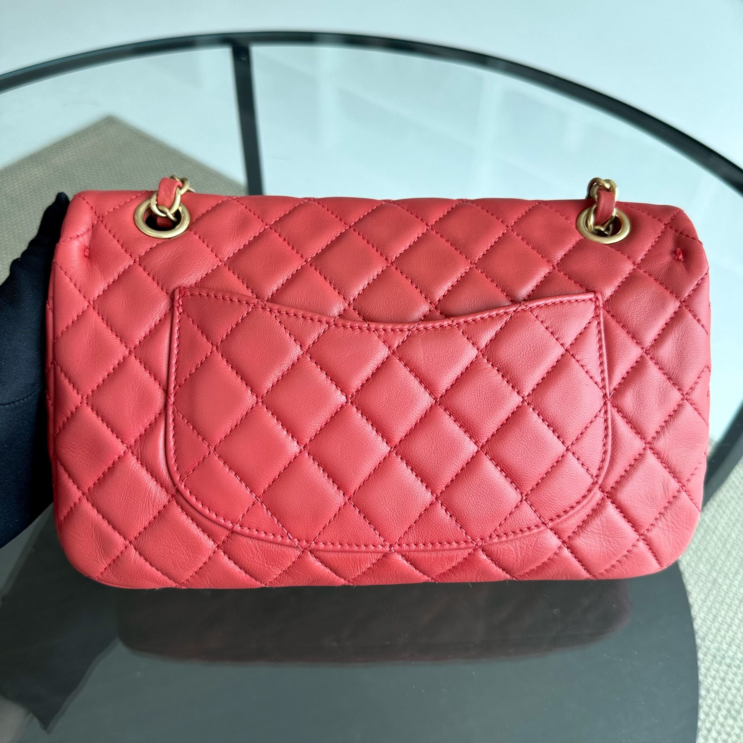 Chanel Valentine Seasonal Flap Medium Timeless Lambskin Red Pink GHW No 14 - Luxury Evermore