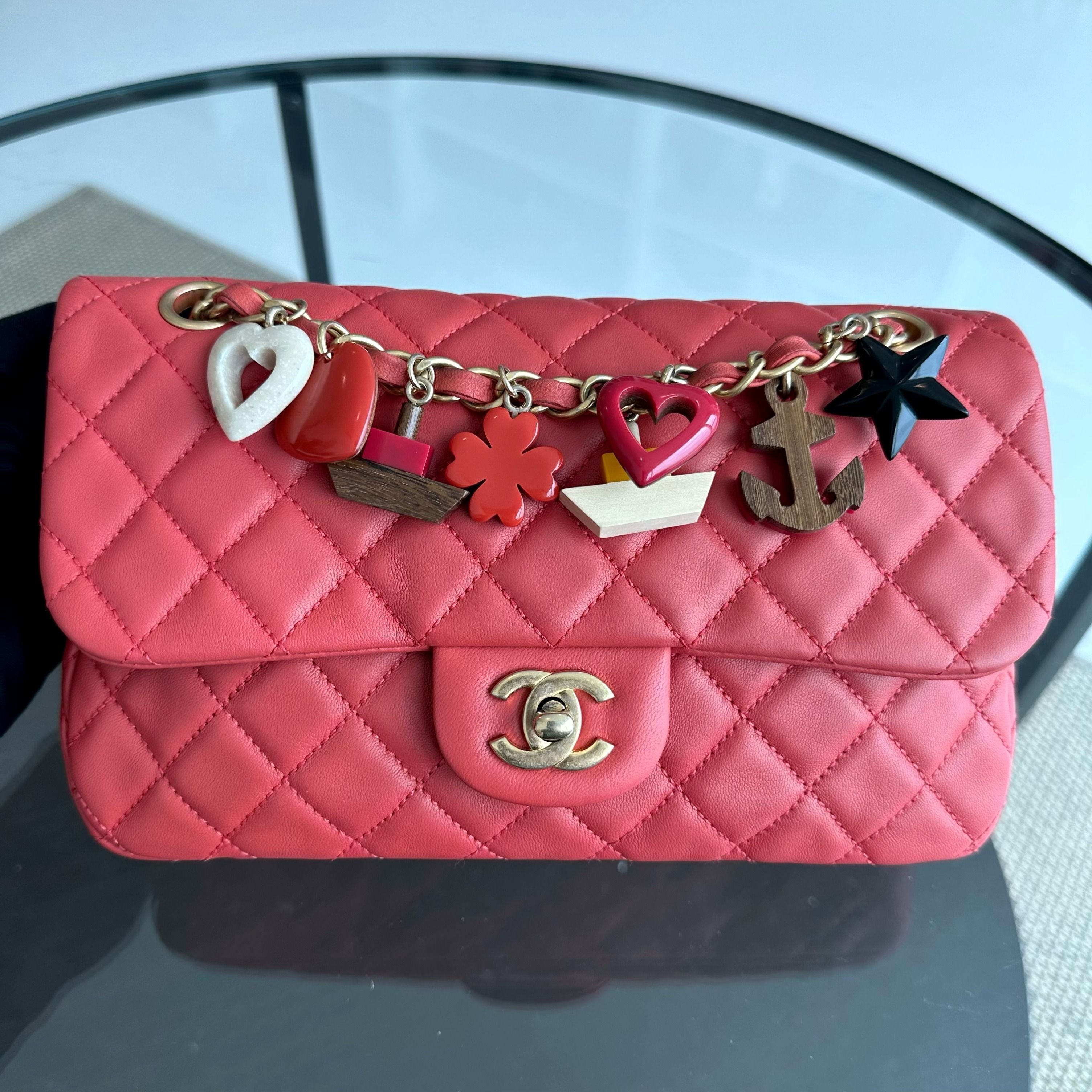 Chanel Valentine Seasonal Flap Medium Timeless Lambskin Red Pink GHW No 14 - Luxury Evermore