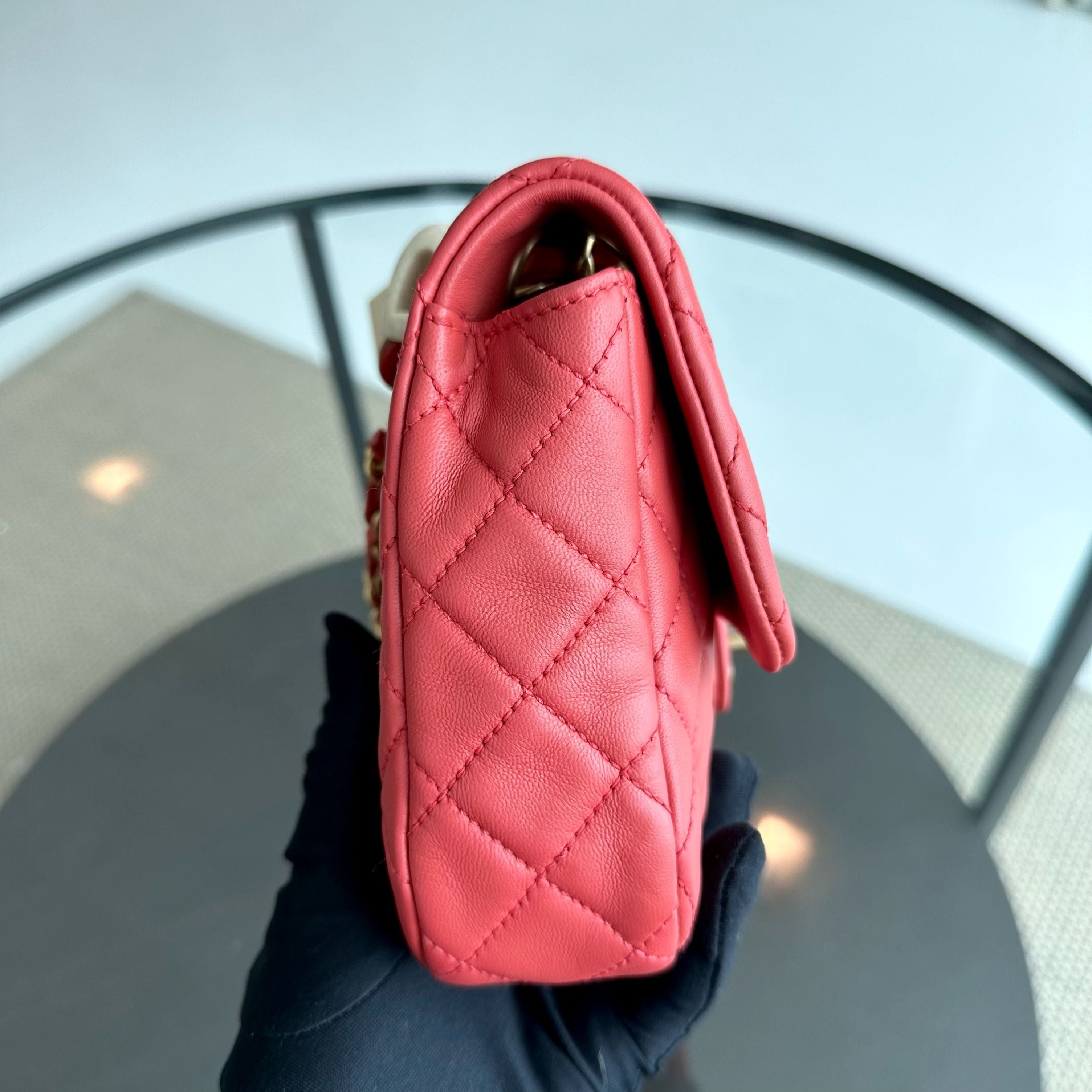 Chanel Valentine Seasonal Flap Medium Timeless Lambskin Red Pink GHW No 14 - Luxury Evermore