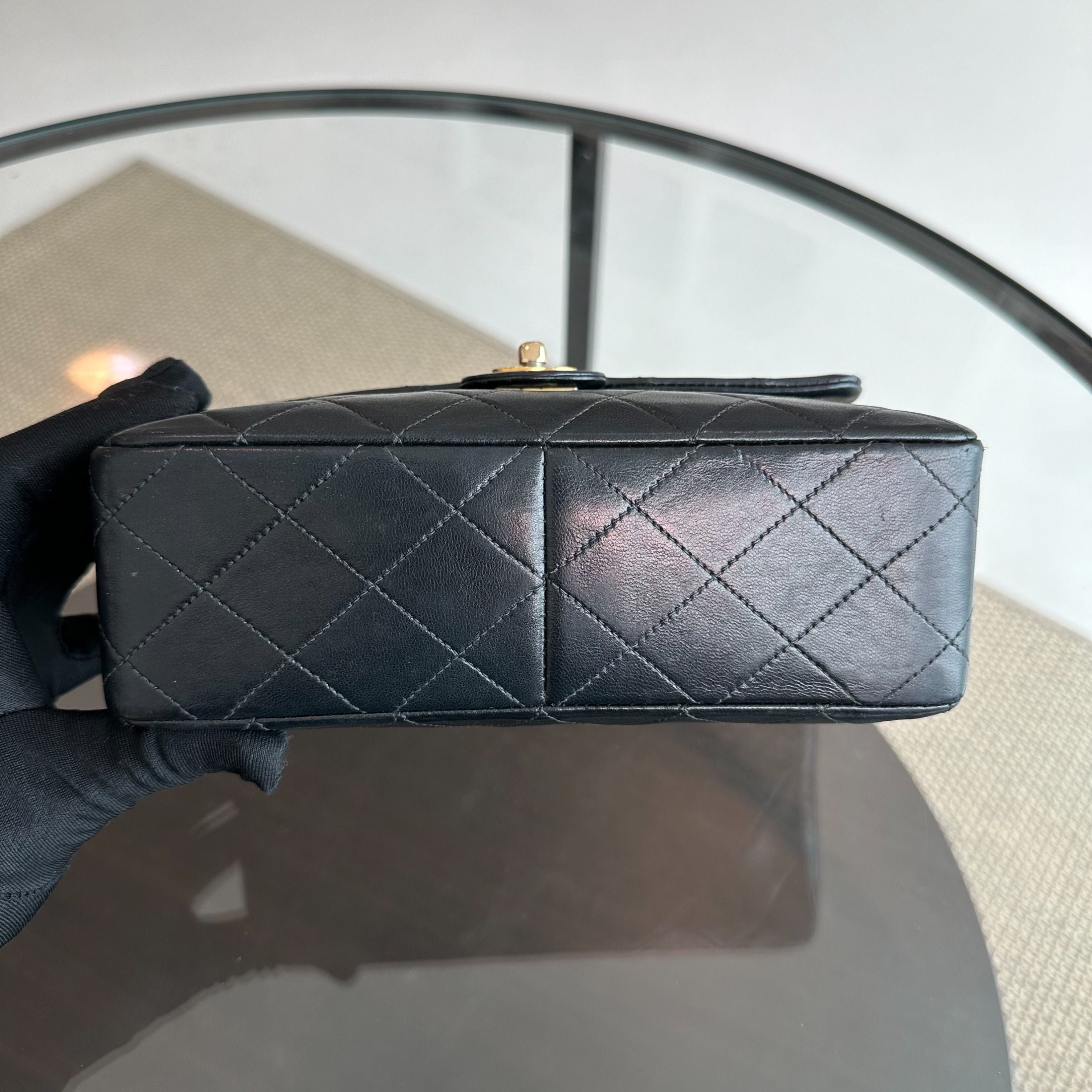 Chanel Vintage Classic Flap 20CM Mini Square Black GHW - Luxury Evermore