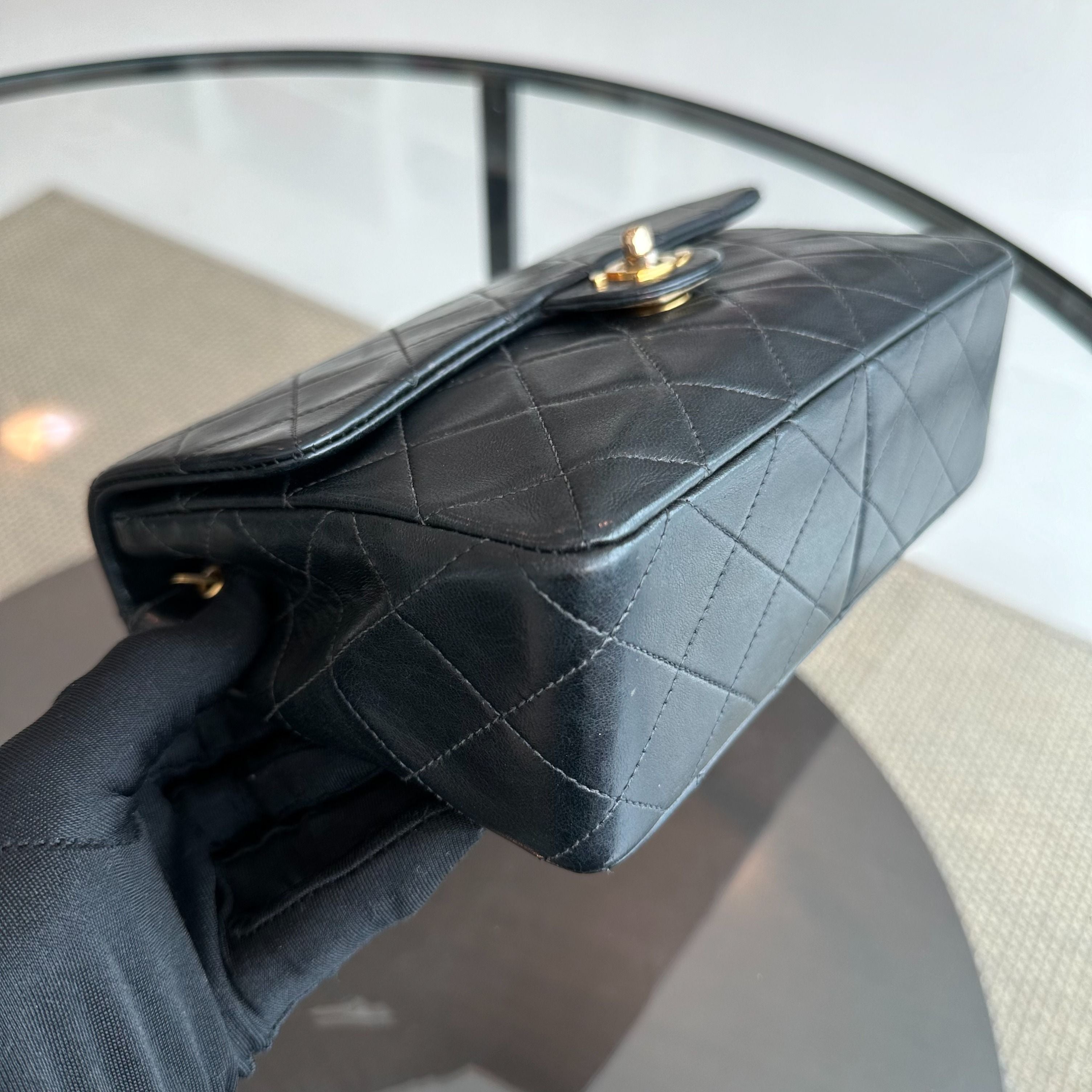 Chanel Vintage Classic Flap 20CM Mini Square Black GHW - Luxury Evermore