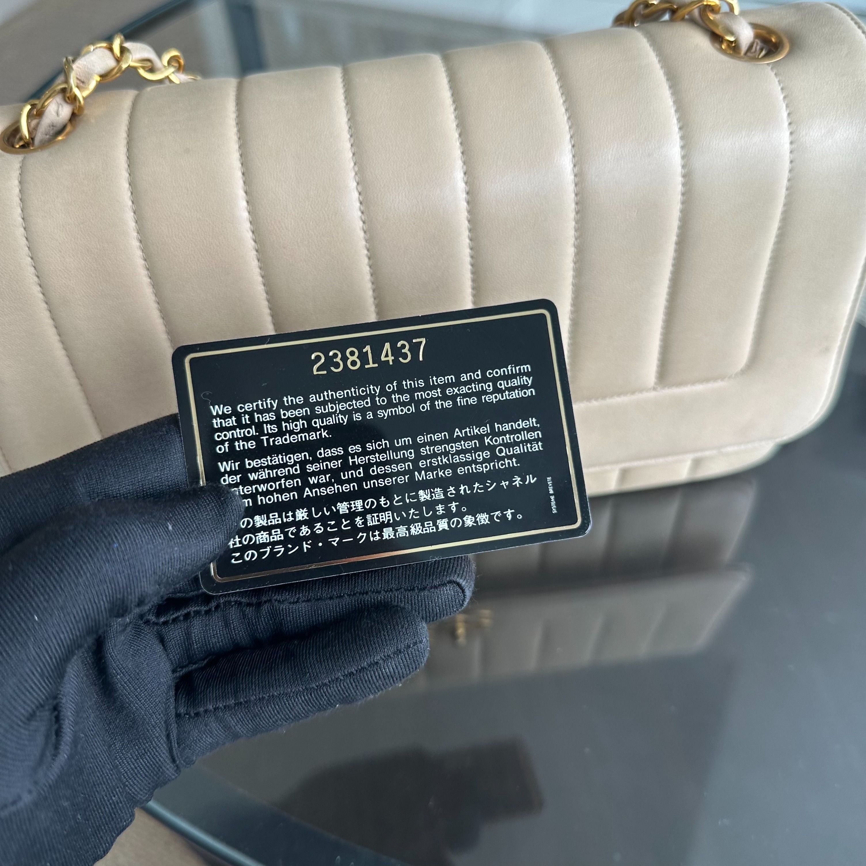Chanel Vintage Mademoiselle Vertical Quilted Flap Lambskin Beige GHW No 2 - Luxury Evermore