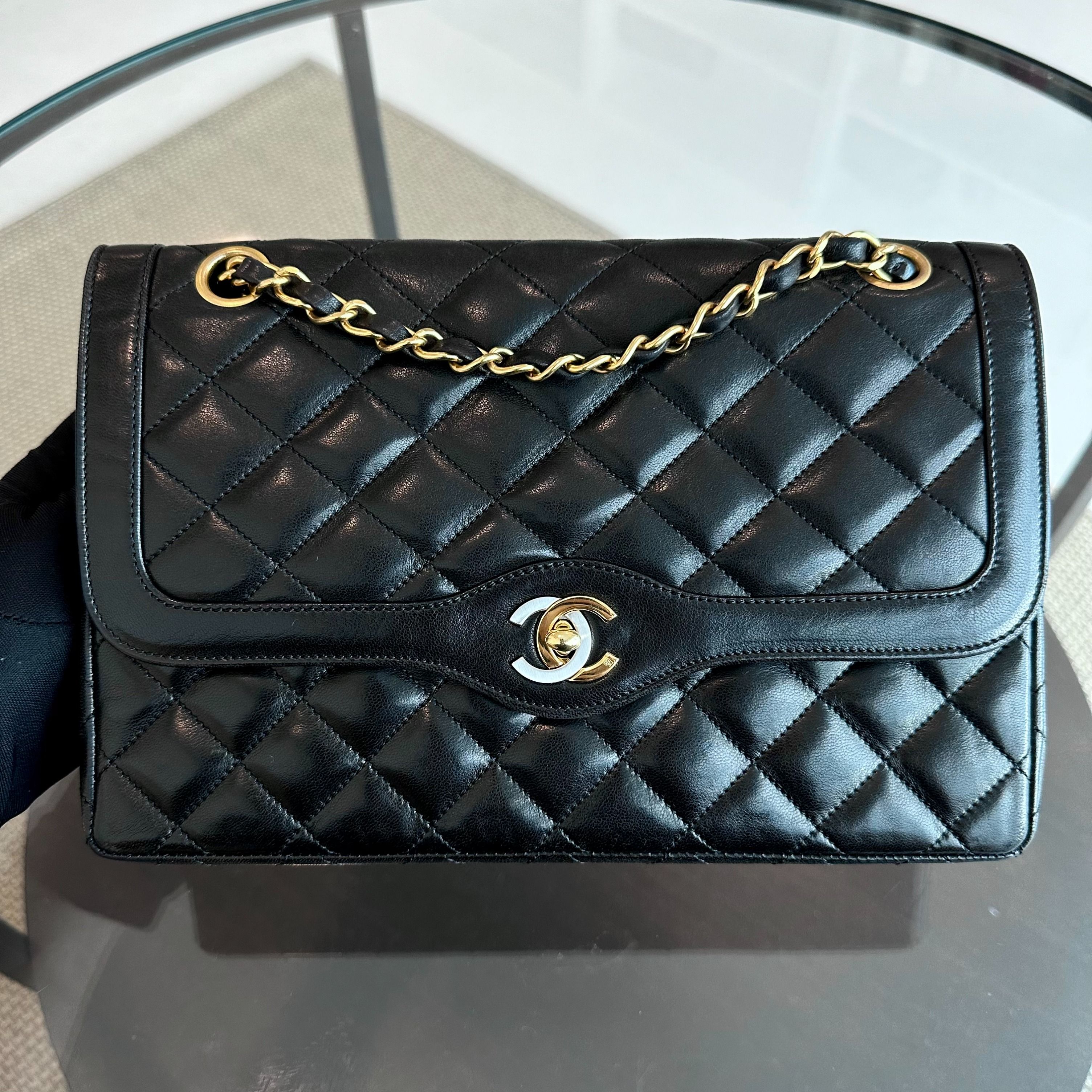 Chanel Vintage Paris CC Double Flap Quilted Calfskin Black Two Tone GHW No 3 - Luxury Evermore