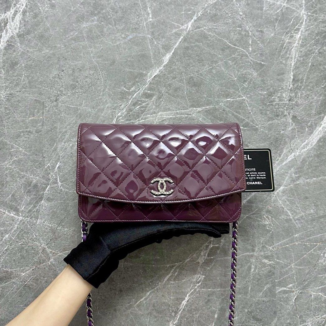 Chanel Wallet On Chain WOC Violet Patent Leather No 15 - Luxury Evermore