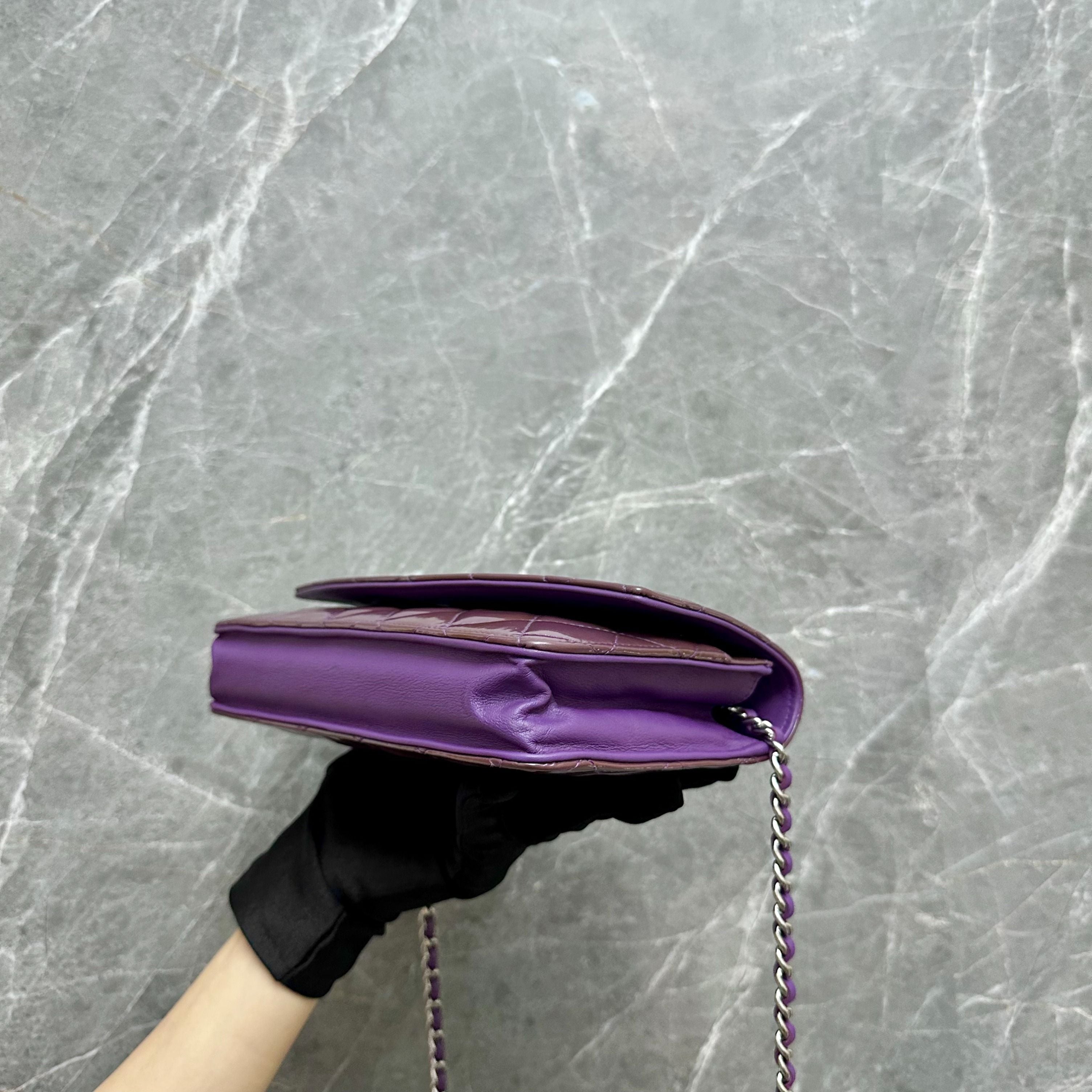 Chanel Wallet On Chain WOC Violet Patent Leather No 15 - Luxury Evermore