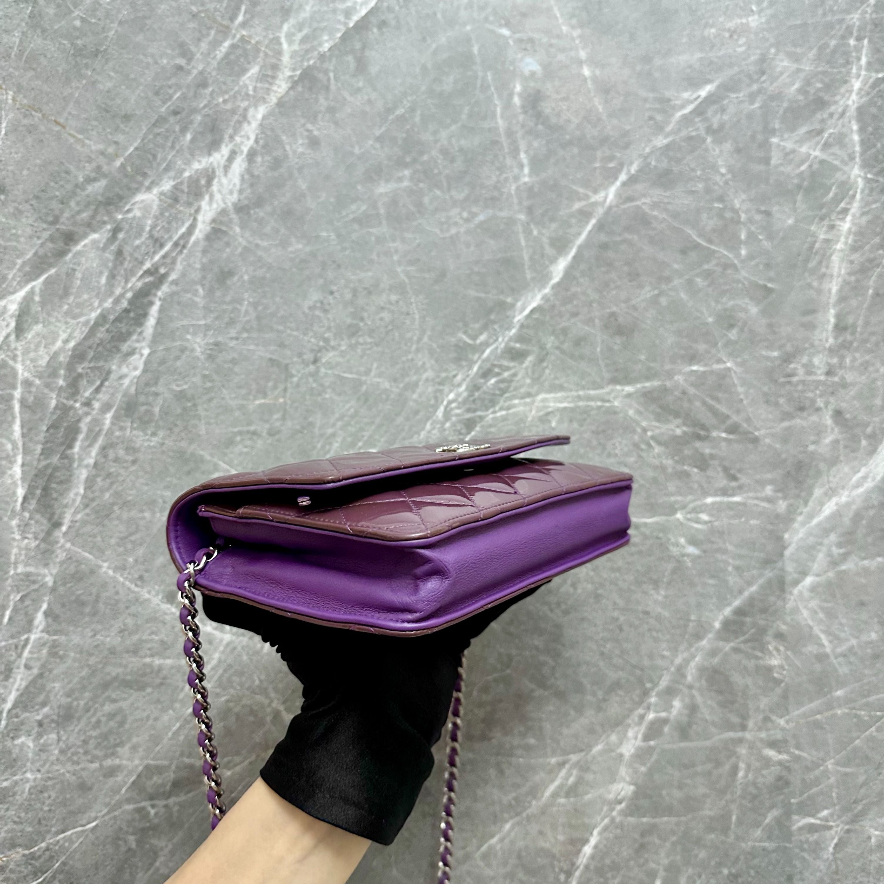 Chanel Wallet On Chain WOC Violet Patent Leather No 15 - Luxury Evermore