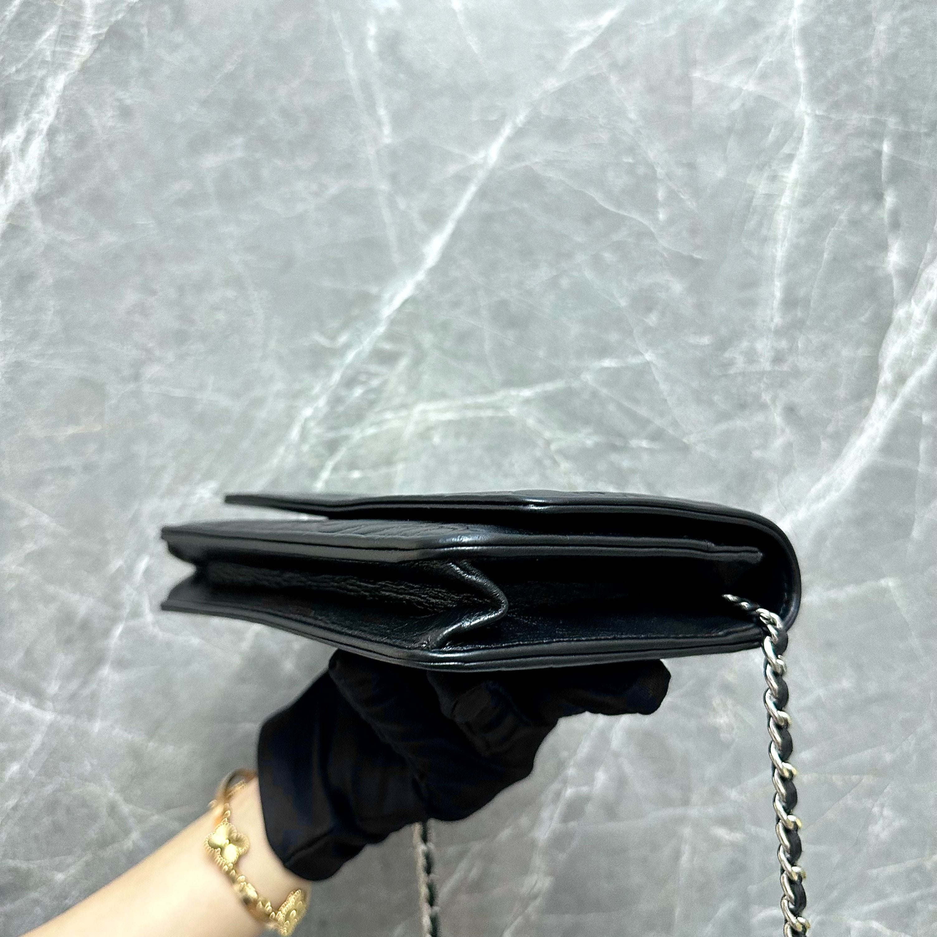 Chanel WOC Camellia Wallet On Chain Lambskin Black SHW No 20 - Luxury Evermore