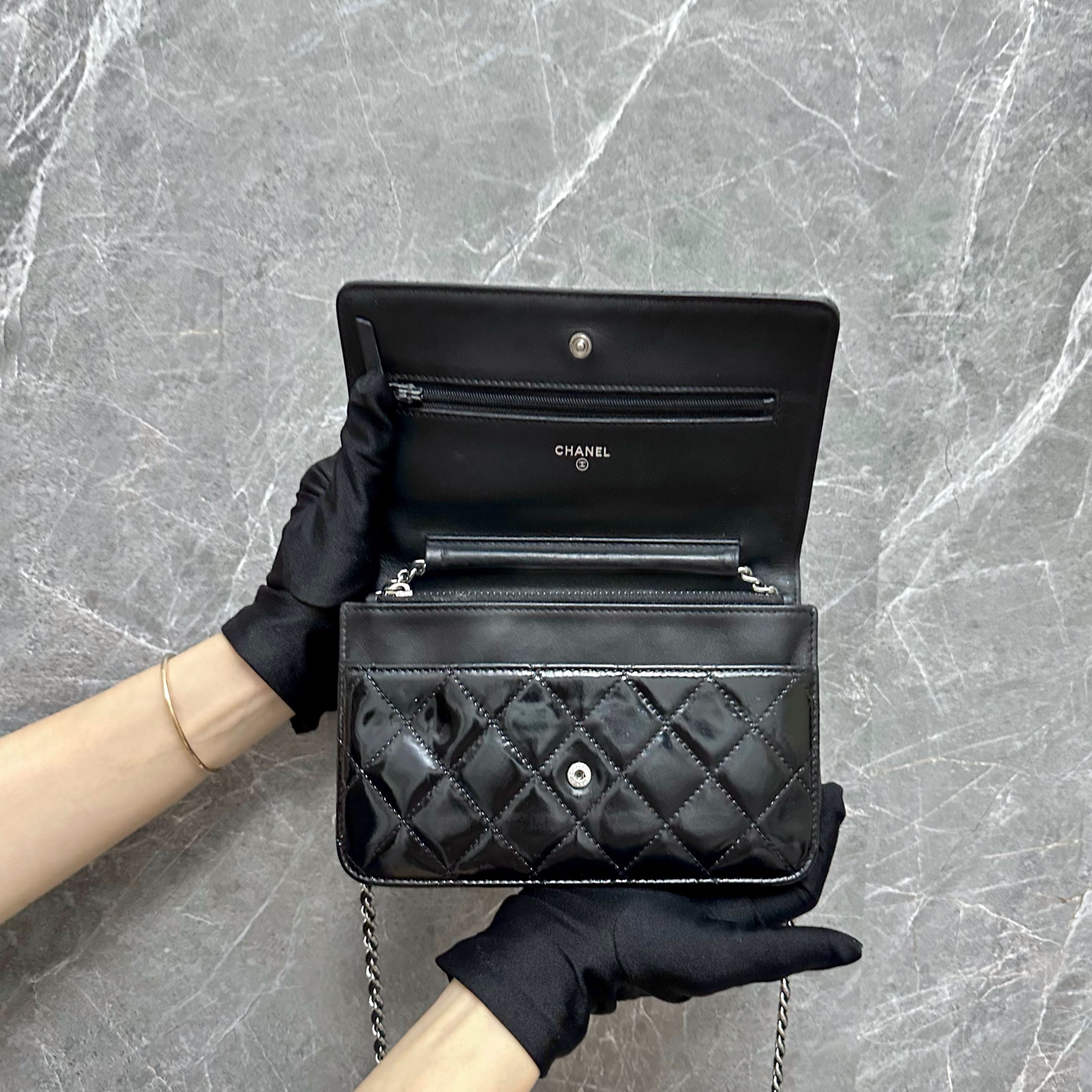 Chanel WOC Wallet On Chain Black Patent Leather No 14 - Luxury Evermore