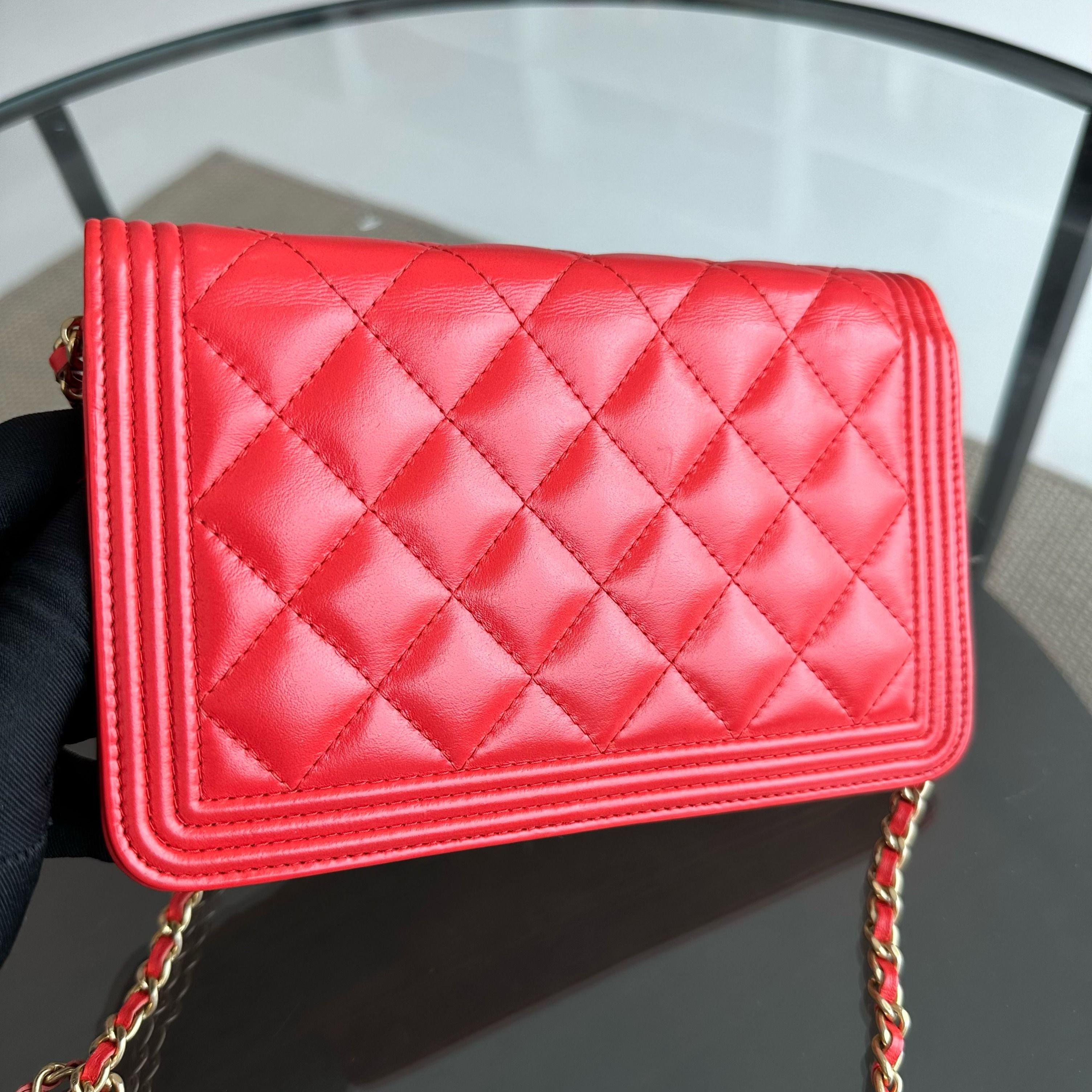 Chanel WOC Wallet On Chain Boy Lambskin Salmon Red GHW No 23 - Luxury Evermore