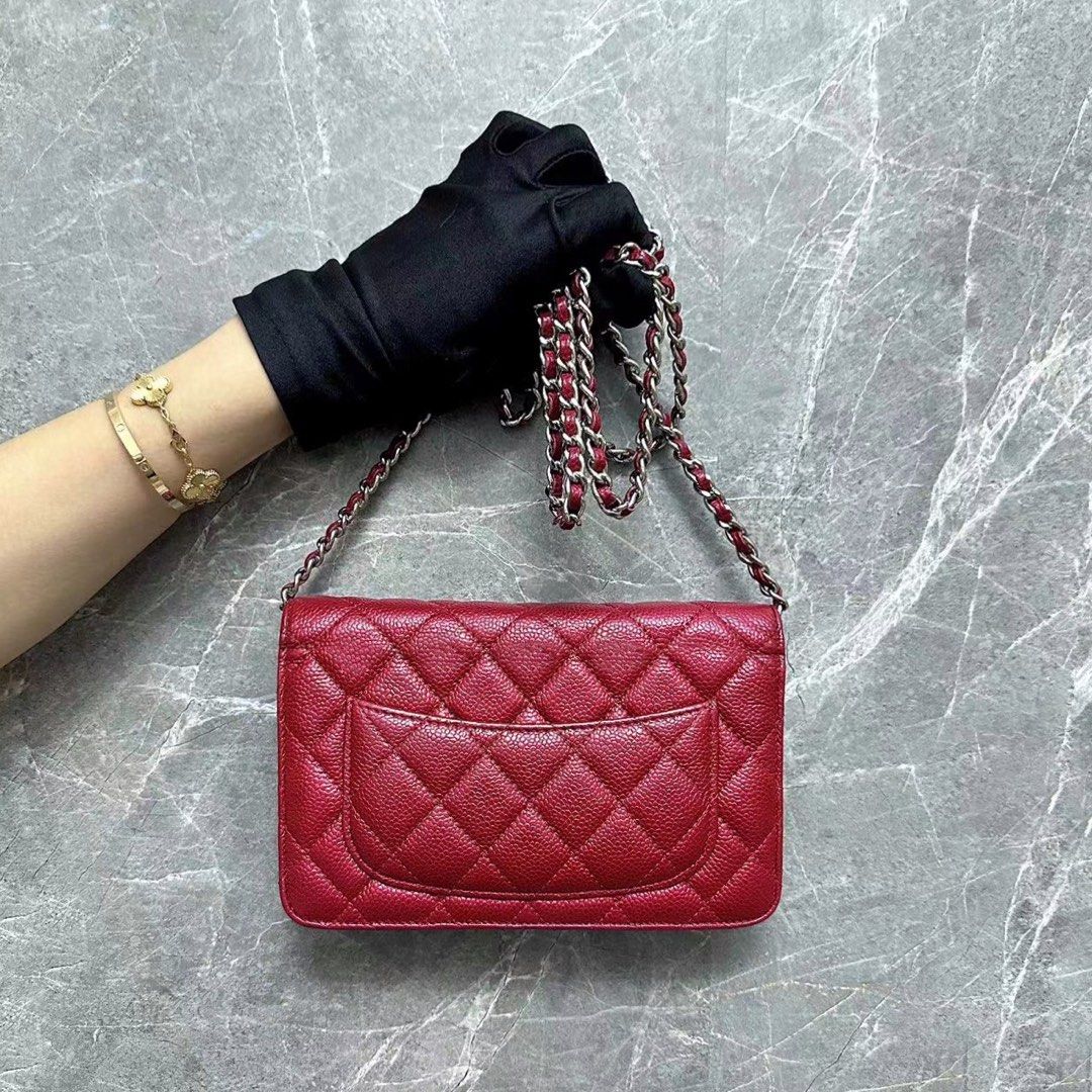 Chanel WOC Wallet On Chain Caviar Red SHW - Luxury Evermore