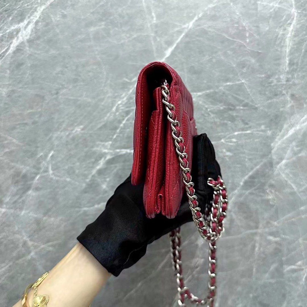 Chanel WOC Wallet On Chain Caviar Red SHW - Luxury Evermore