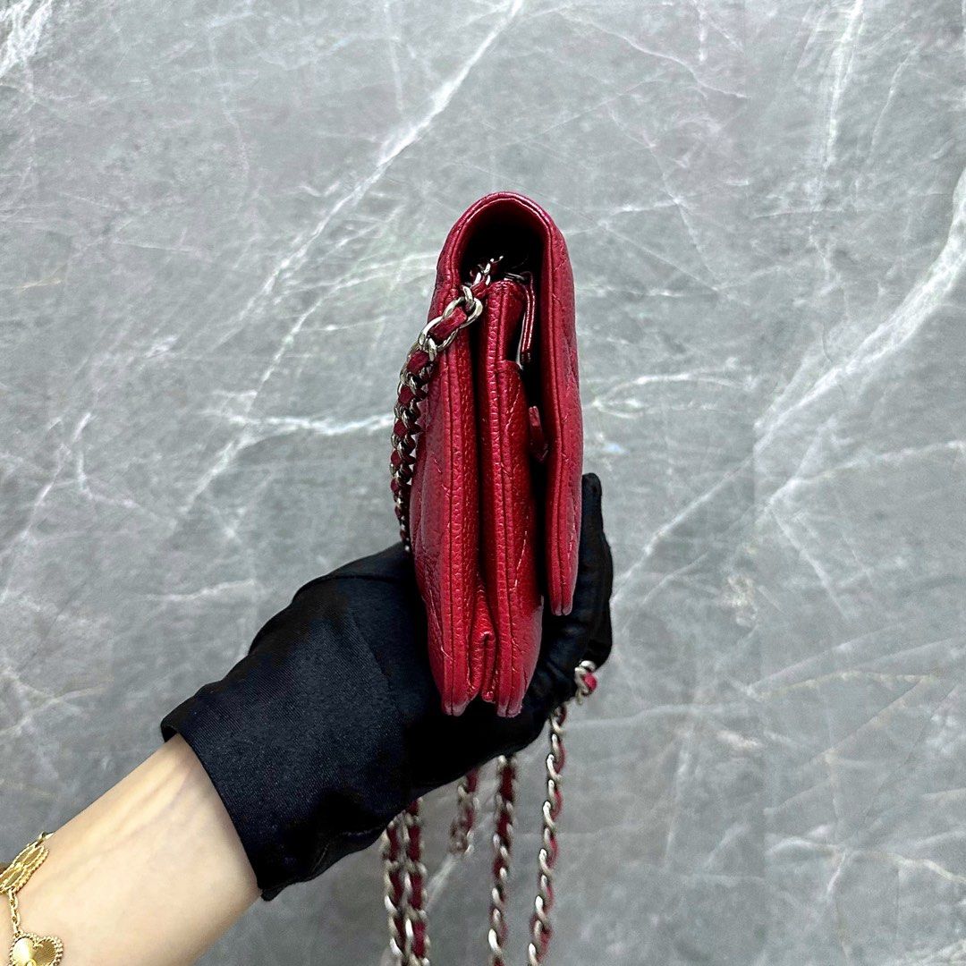 Chanel WOC Wallet On Chain Caviar Red SHW - Luxury Evermore