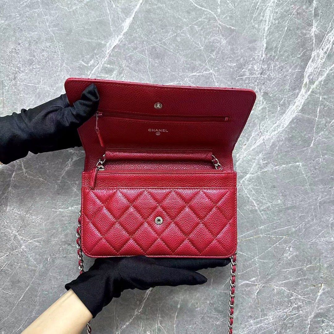 Chanel WOC Wallet On Chain Caviar Red SHW - Luxury Evermore