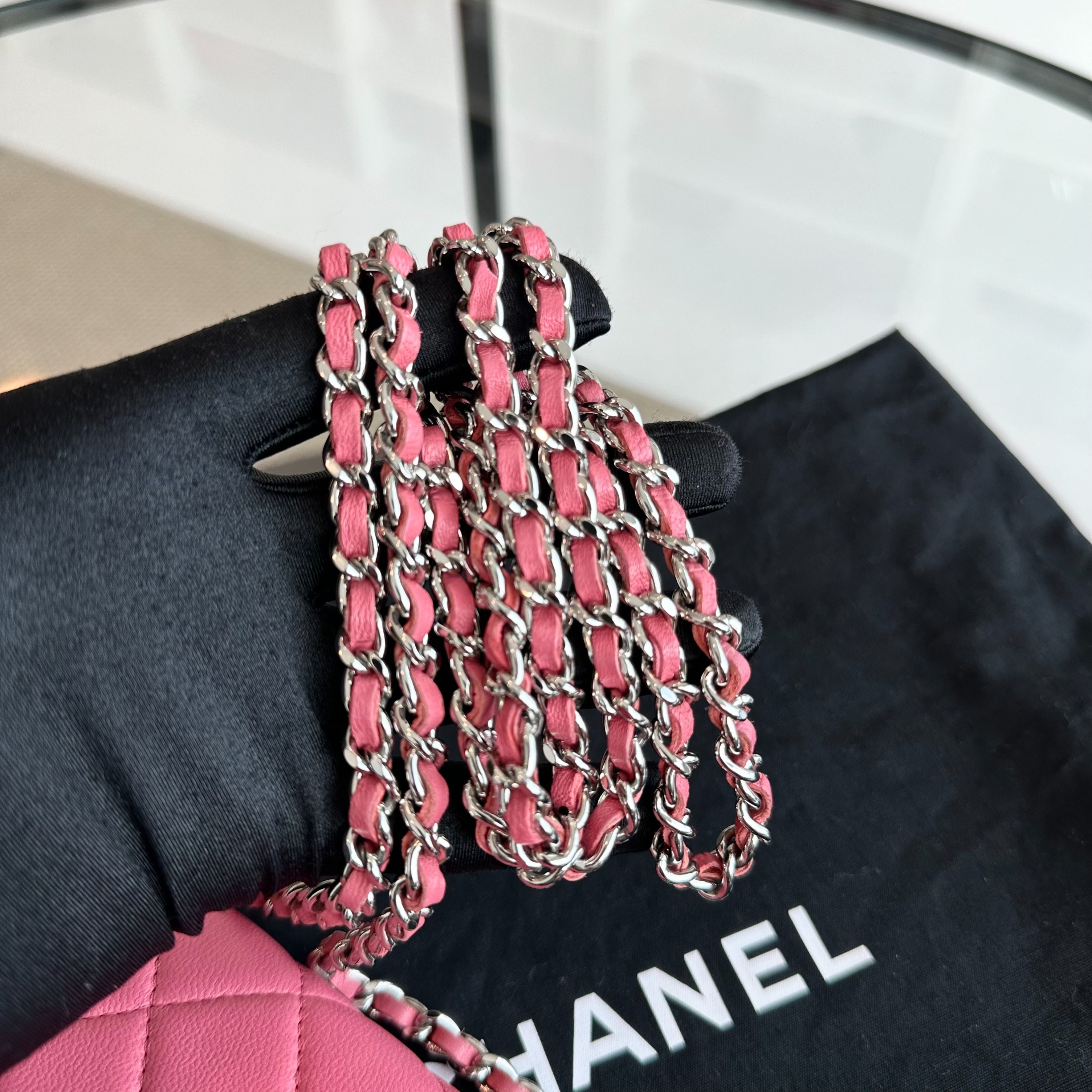 Chanel WOC Wallet On Chain Lambskin Quilted Flap Pink SHW No 16 - Luxury Evermore