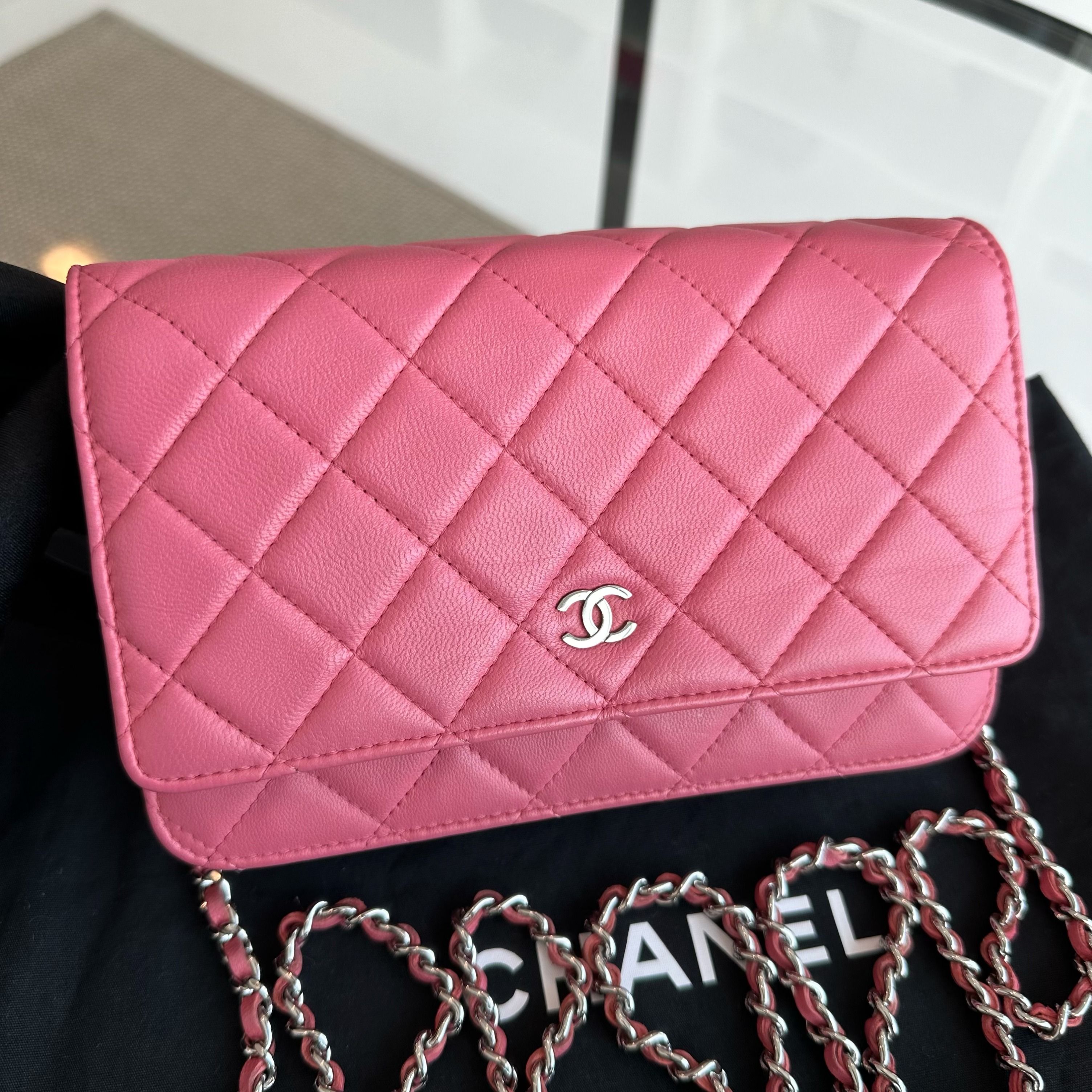 Chanel WOC Wallet On Chain Lambskin Quilted Flap Pink SHW No 16 - Luxury Evermore