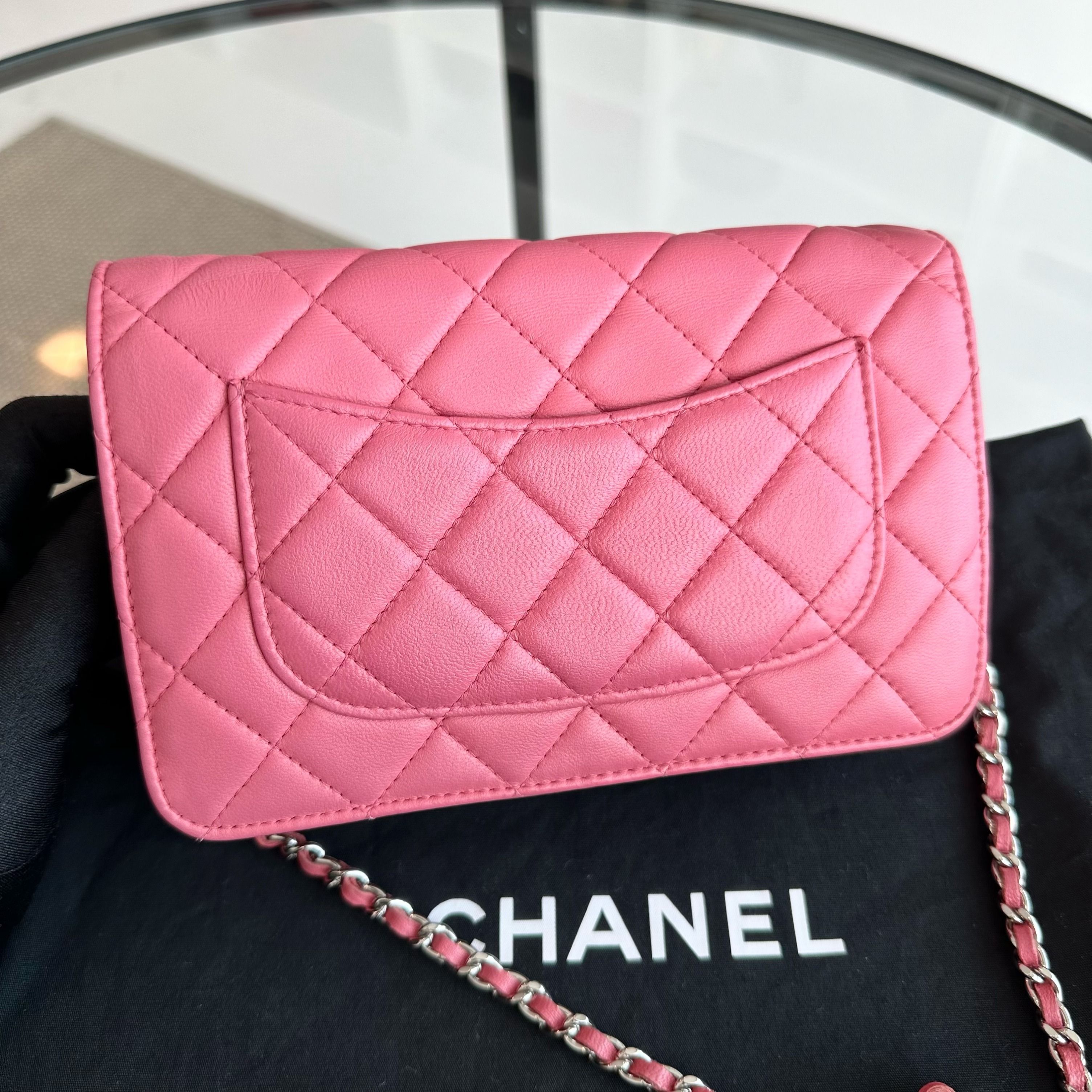 Chanel WOC Wallet On Chain Lambskin Quilted Flap Pink SHW No 16 - Luxury Evermore