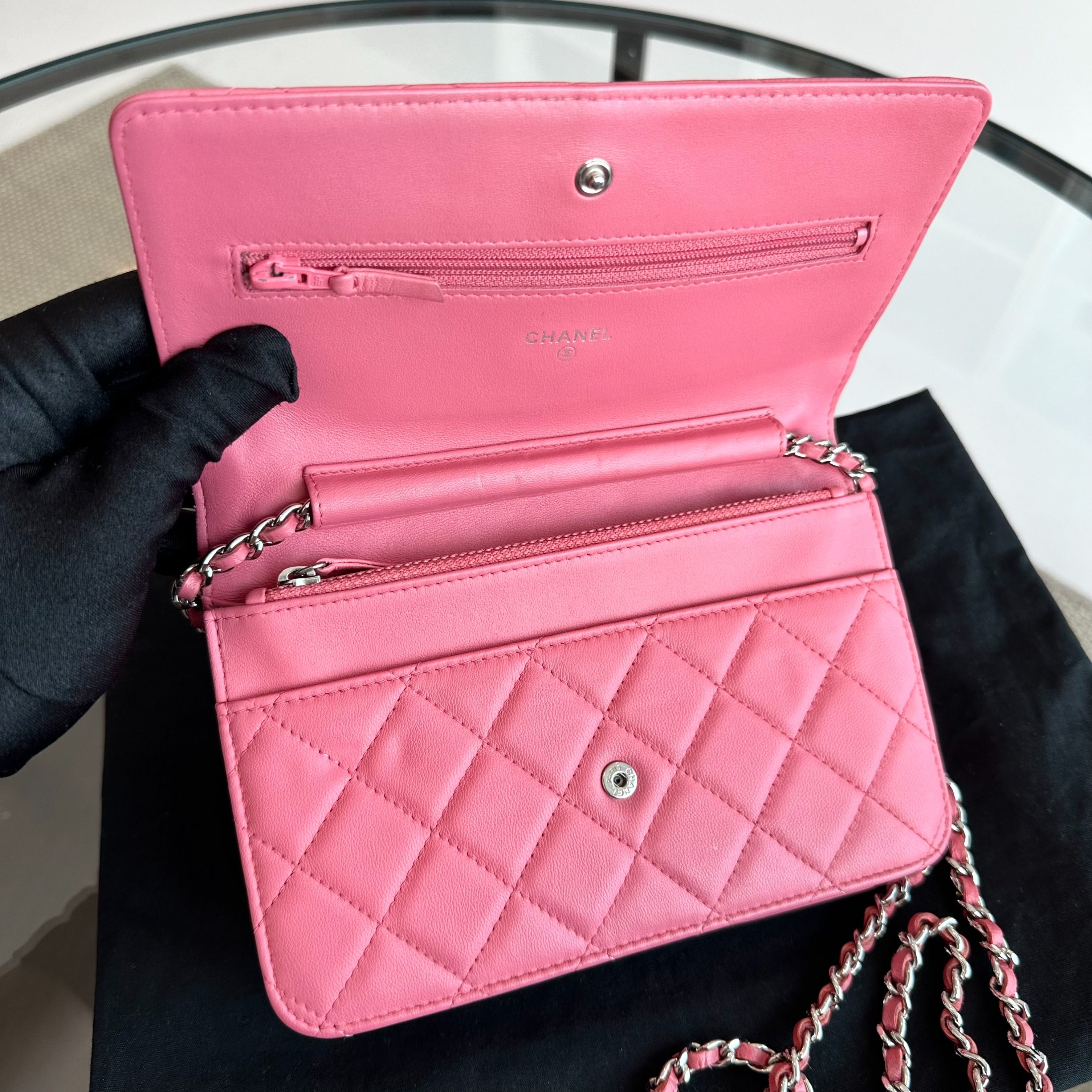 Chanel WOC Wallet On Chain Lambskin Quilted Flap Pink SHW No 16 - Luxury Evermore