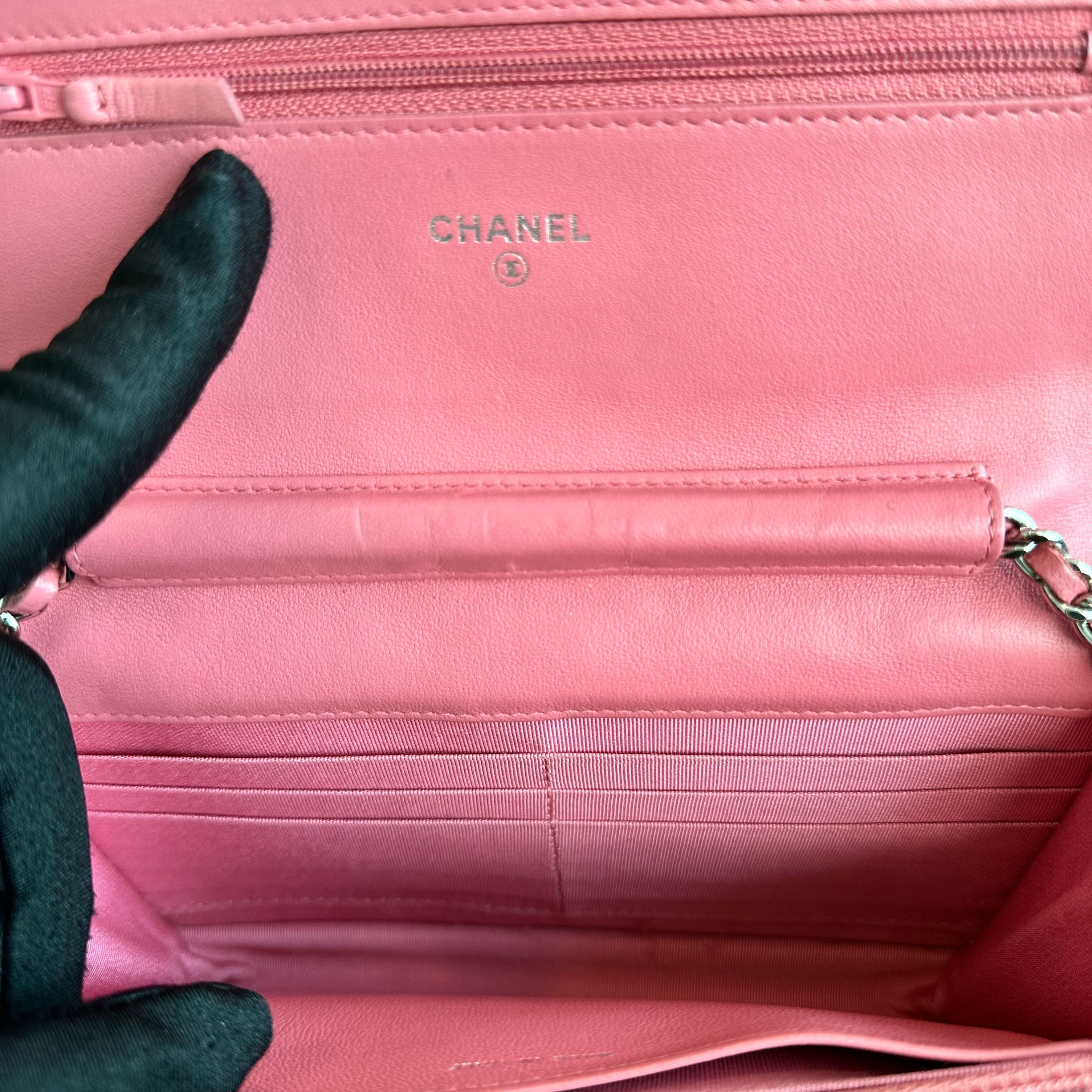 Chanel WOC Wallet On Chain Lambskin Quilted Flap Pink SHW No 16 - Luxury Evermore