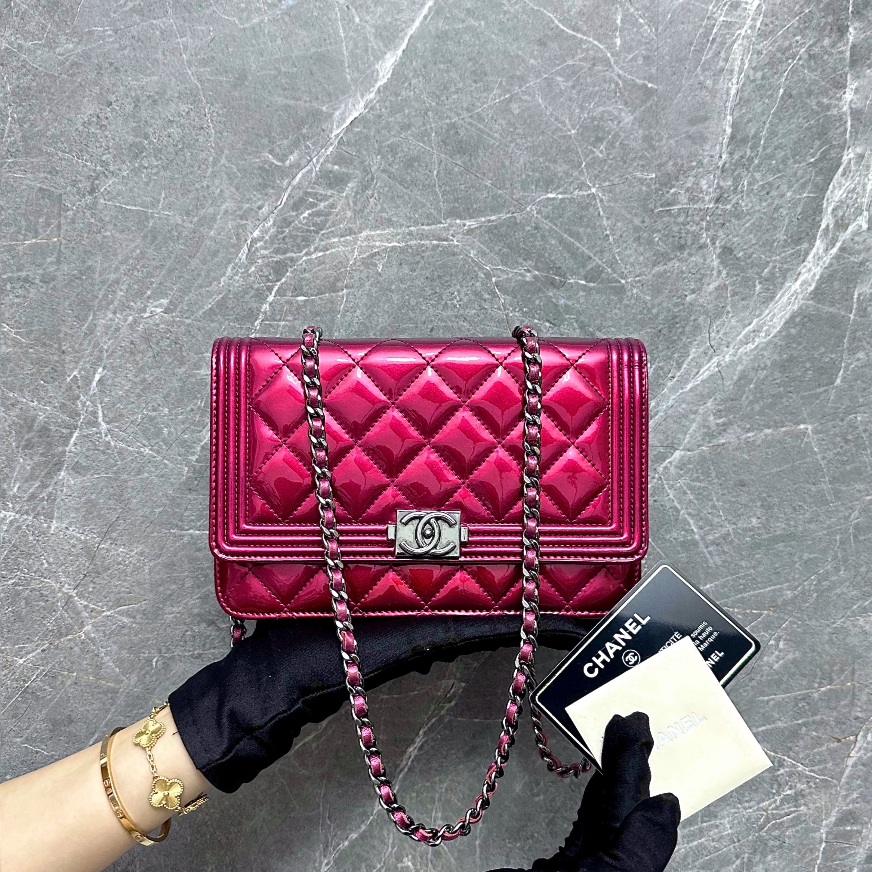 Chanel WOC Wallet On Chain Patent Leather Pink SHW No 19 - Luxury Evermore