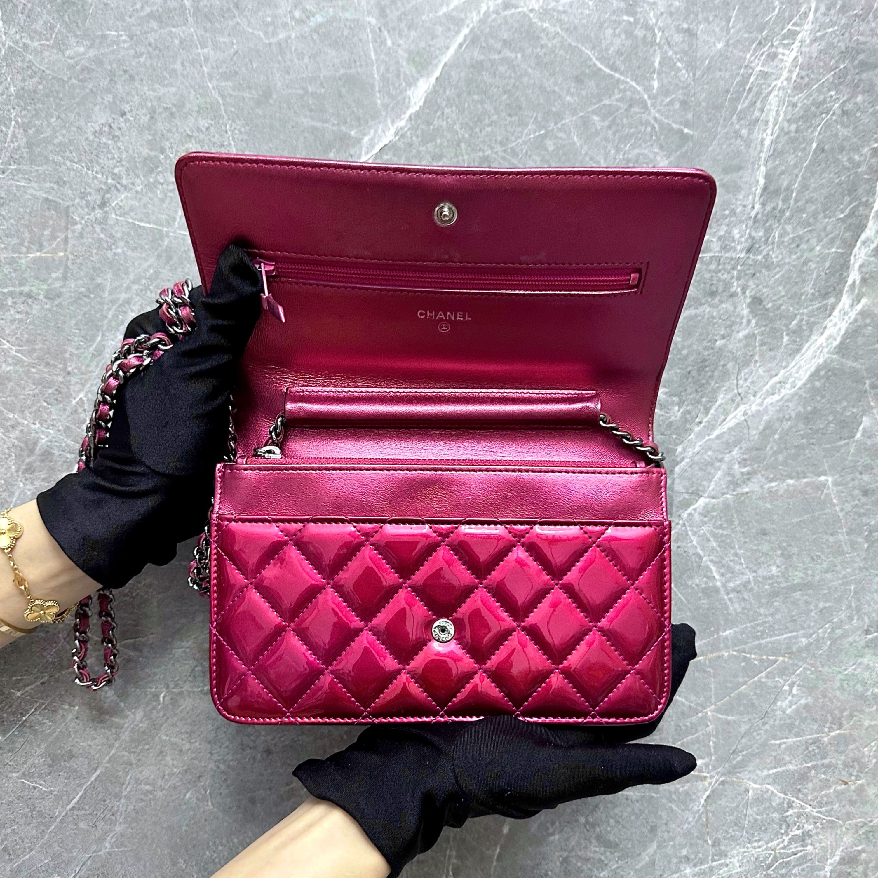 Chanel WOC Wallet On Chain Patent Leather Pink SHW No 19 - Luxury Evermore