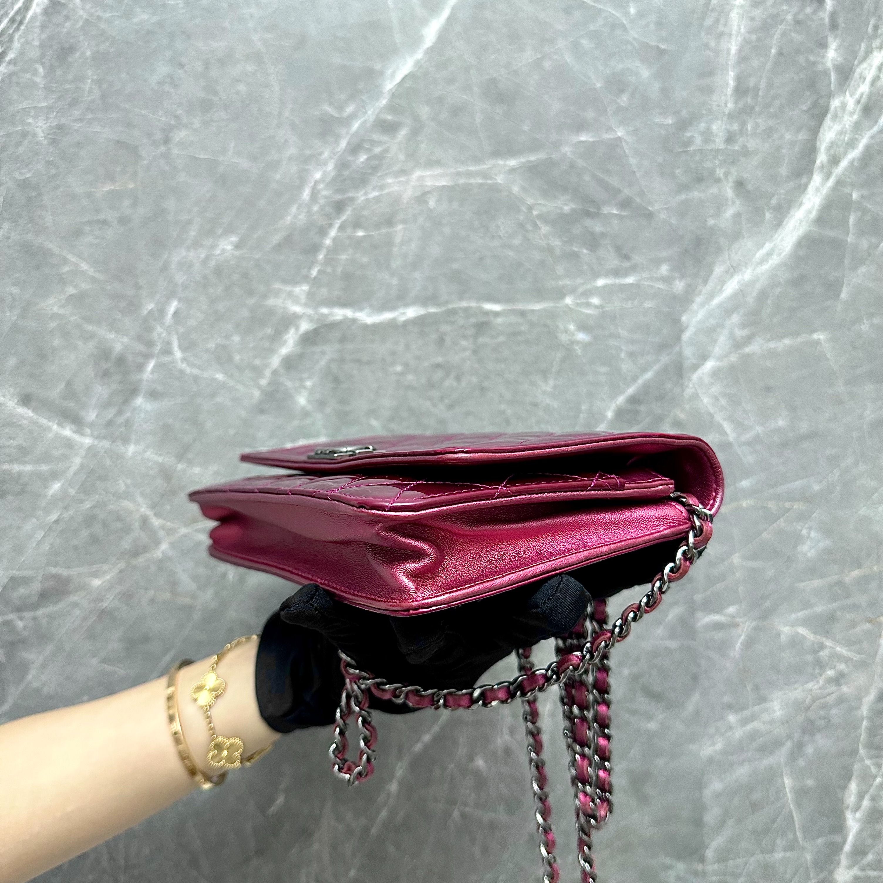 Chanel WOC Wallet On Chain Patent Leather Pink SHW No 19 - Luxury Evermore