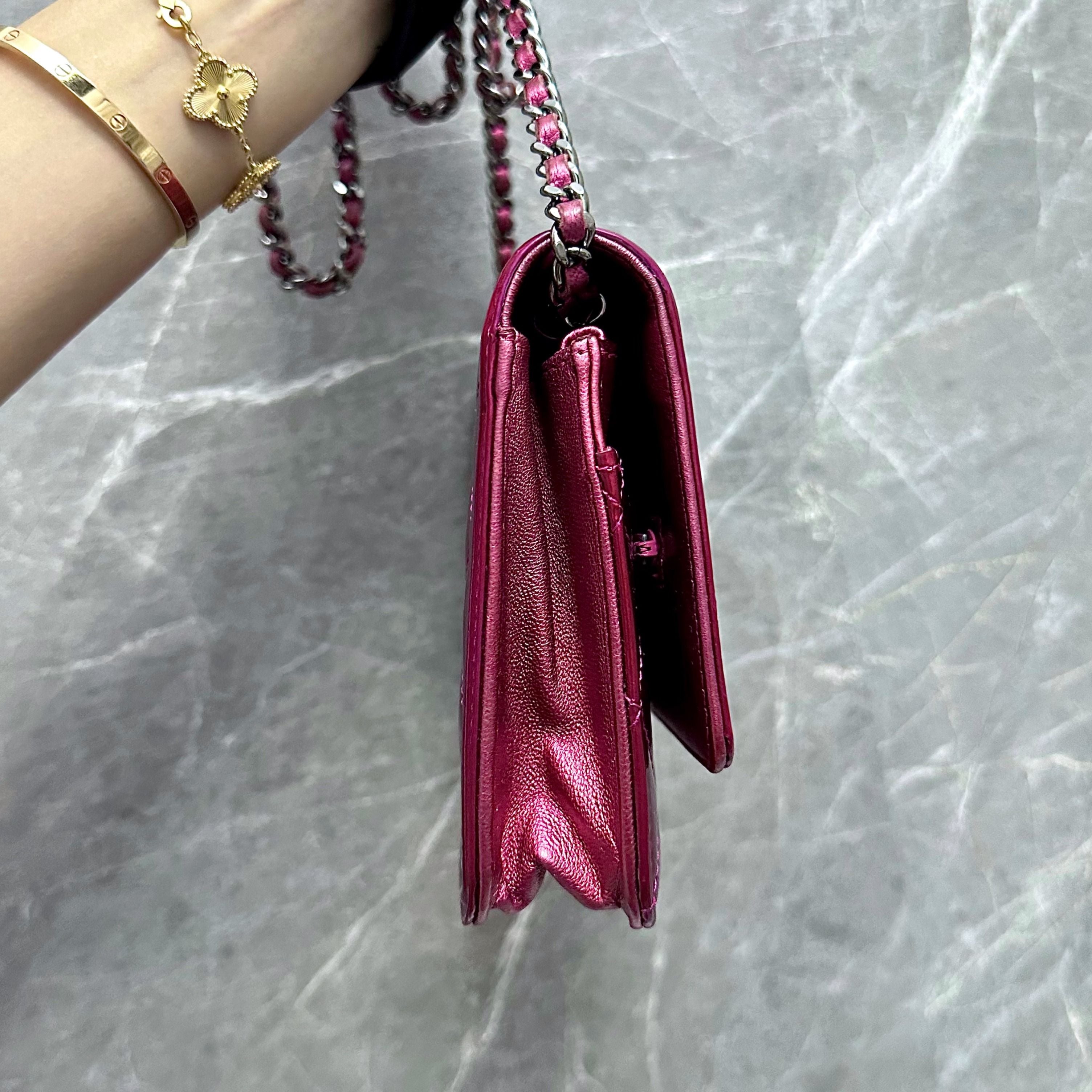 Chanel WOC Wallet On Chain Patent Leather Pink SHW No 19 - Luxury Evermore