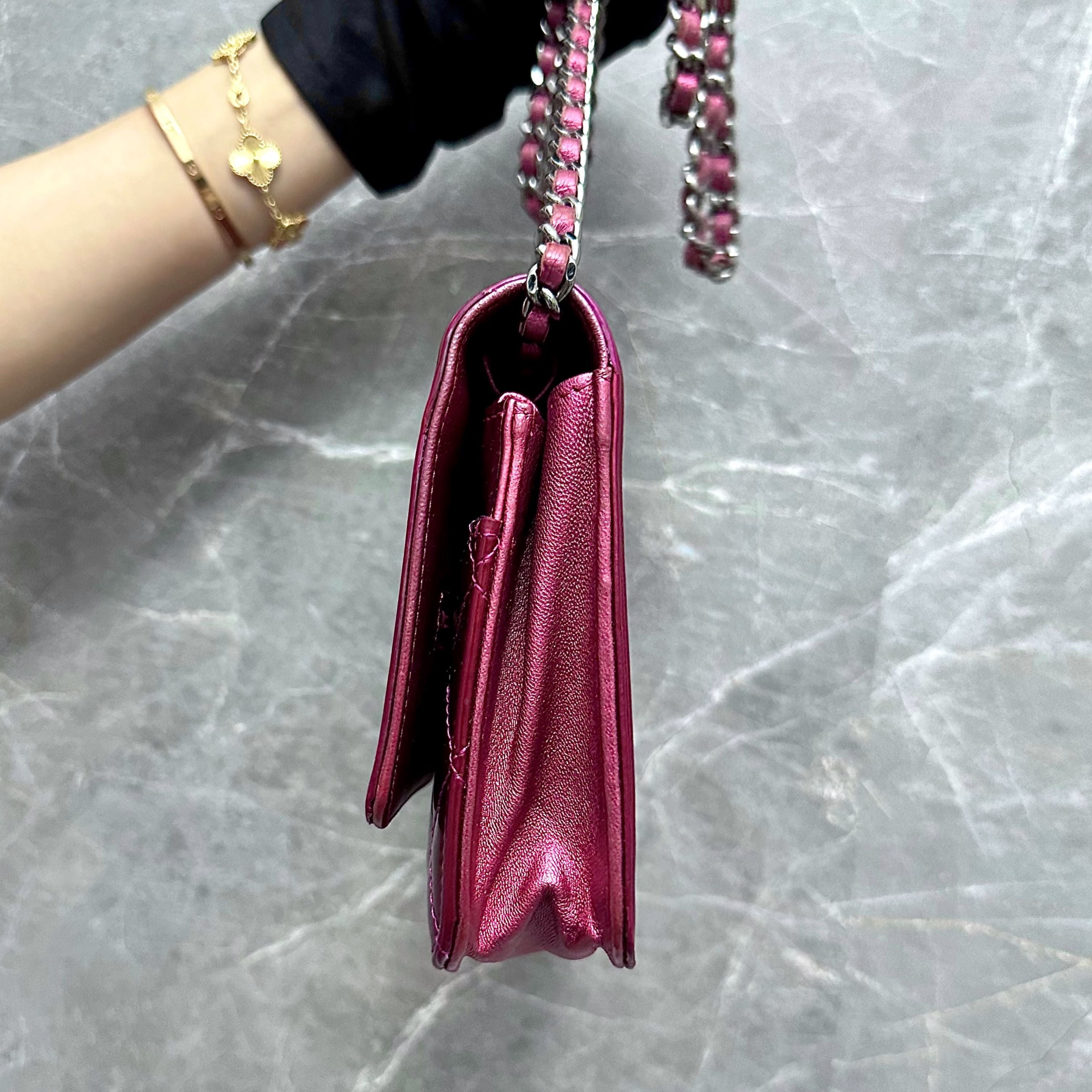 Chanel WOC Wallet On Chain Patent Leather Pink SHW No 19 - Luxury Evermore