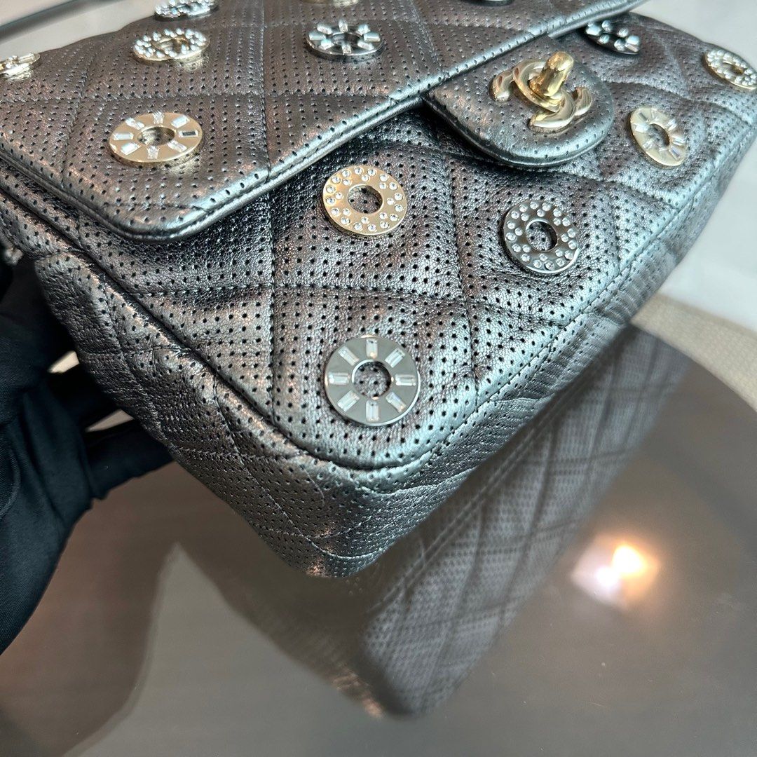 Chanel Cruise Paris-Dubai Medals 2015 - Seasonal Flap Perforated Metallic Calfskin Dark Grey No 20