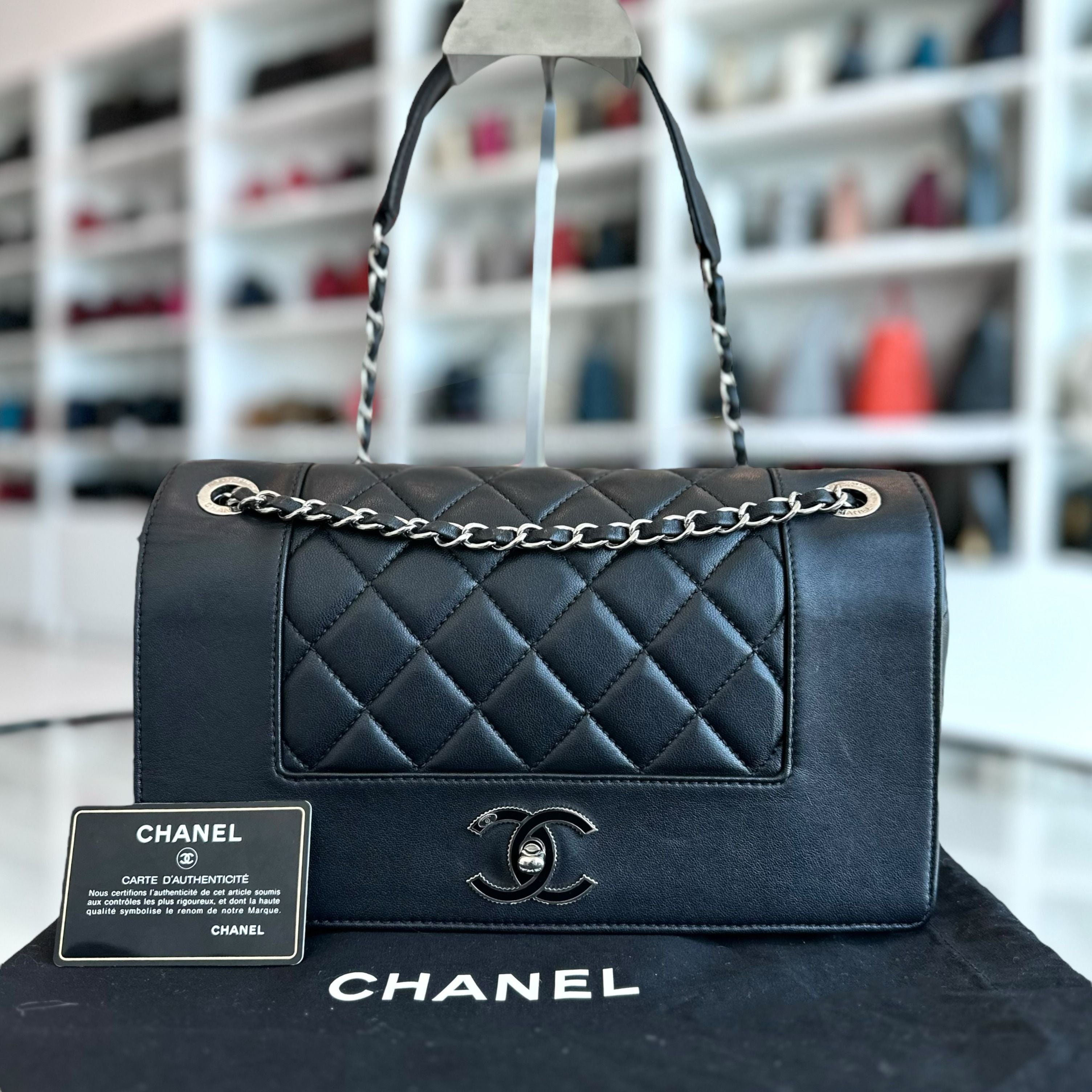 Chanel Mademoiselle Medium Seasonal Double Flap Calfskin Quilted Black SHW No 23