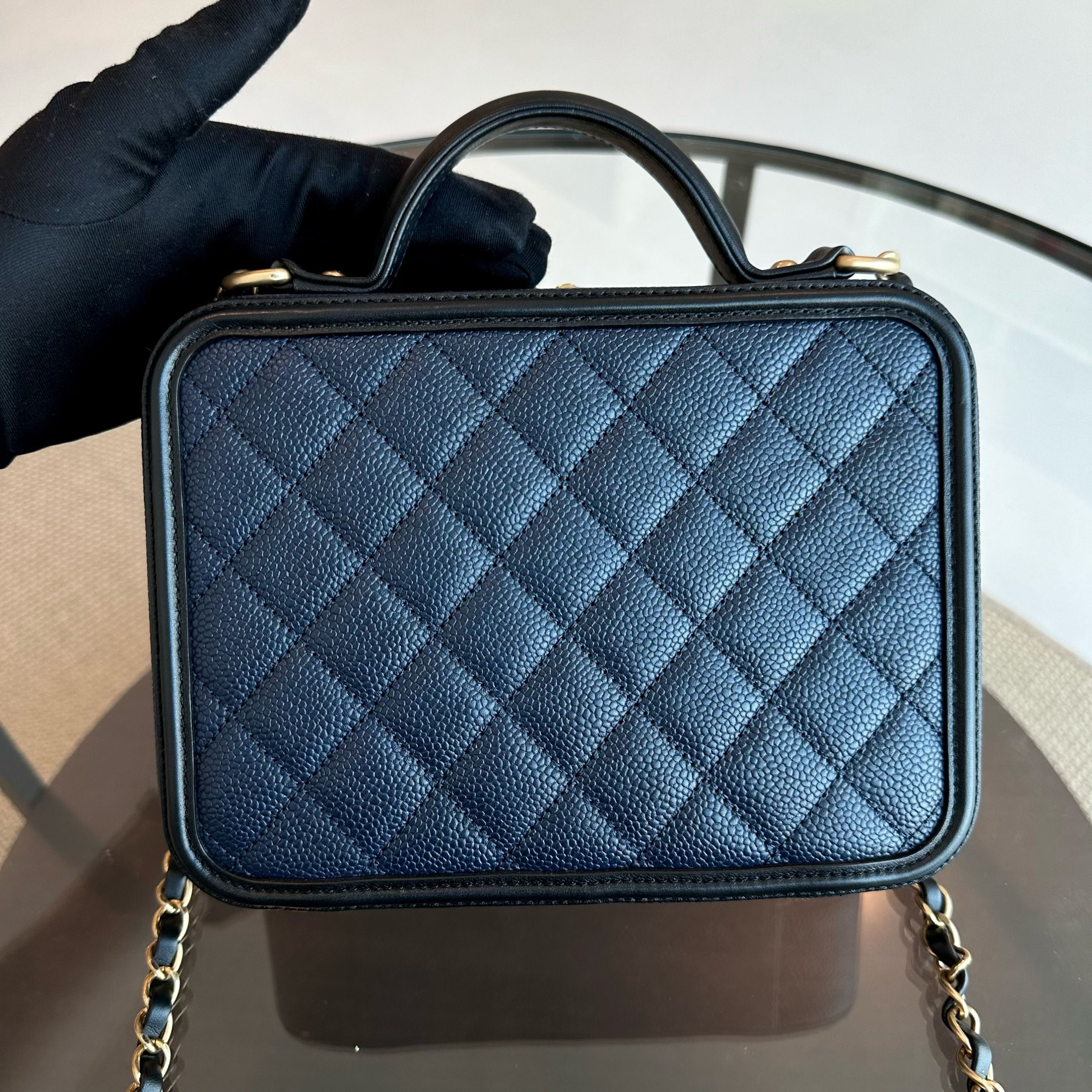 Chanel Medium Vanity Case Caviar Dark Blue GHW No 24