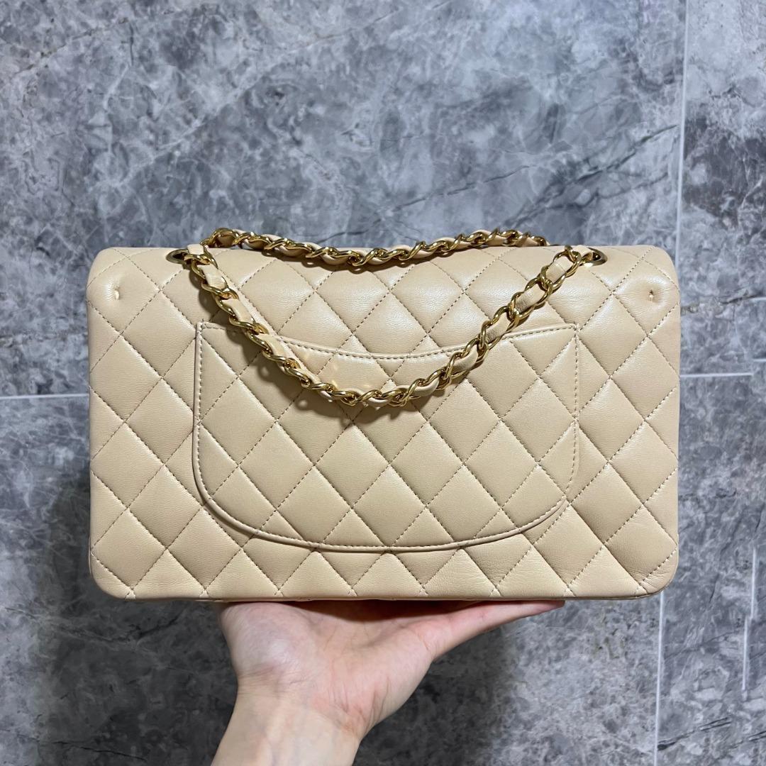 [Clearance]Chanel Classic Medium Double Flap CF Beige Lambskin Gold Hardware - Luxury Evermore