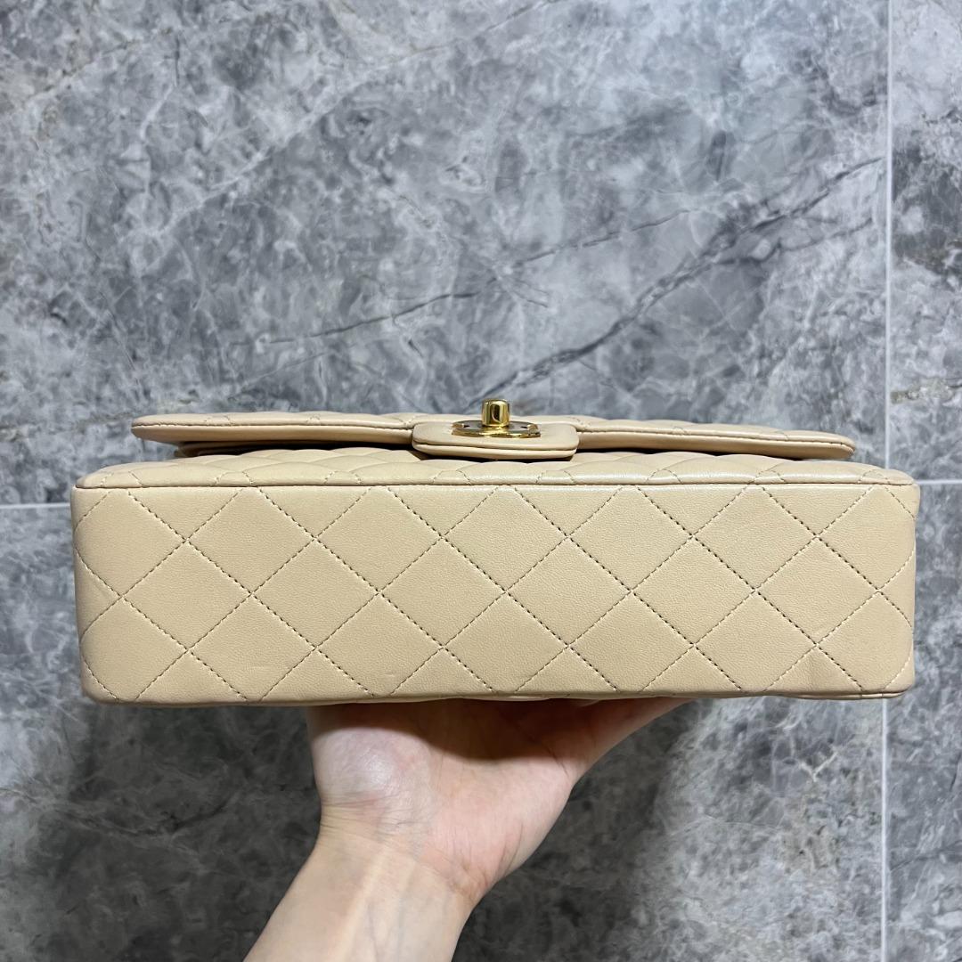 [Clearance]Chanel Classic Medium Double Flap CF Beige Lambskin Gold Hardware - Luxury Evermore