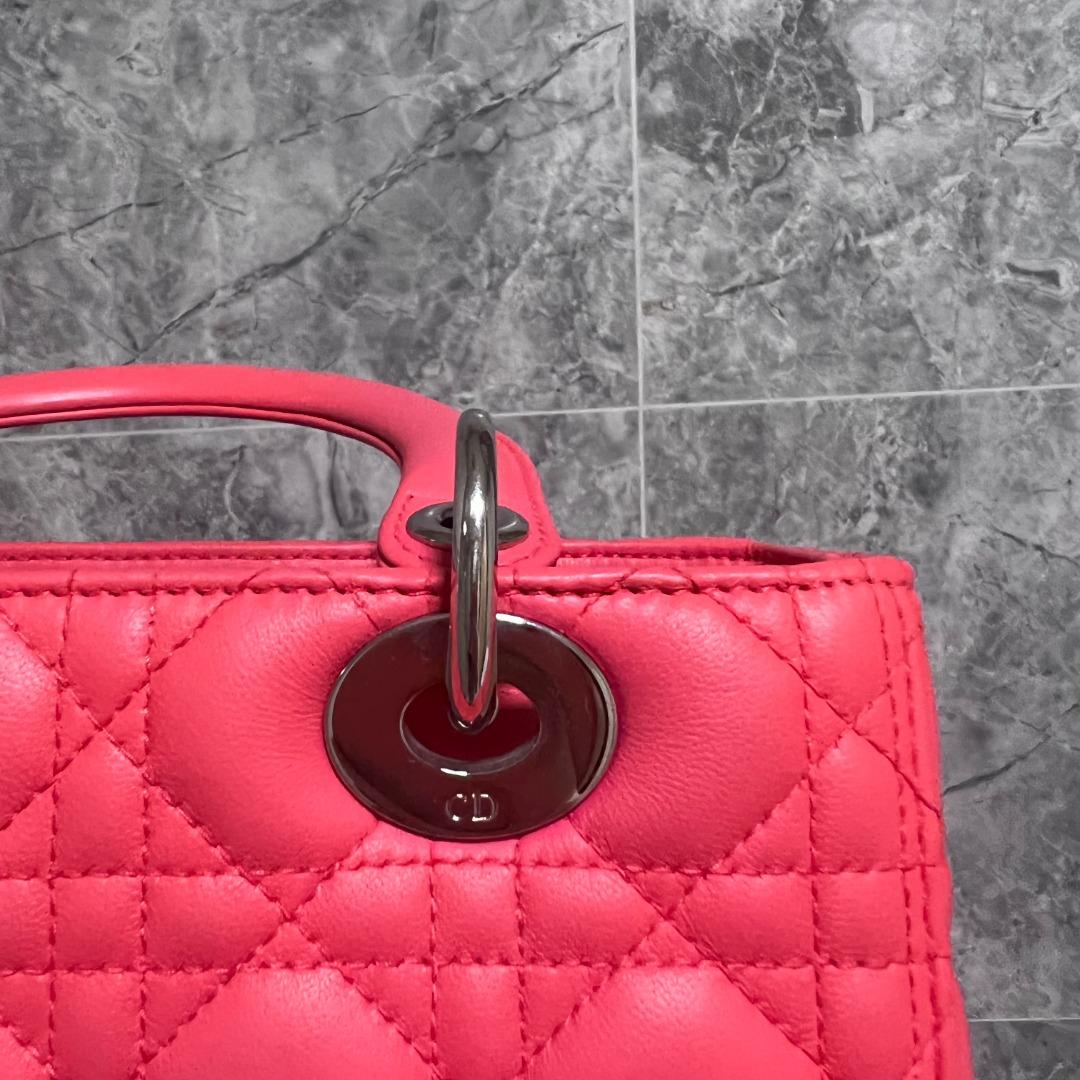 [Clearance]Lady Dior Medium Lambskin with Silver Hardware Pinkish Red - Luxury Evermore