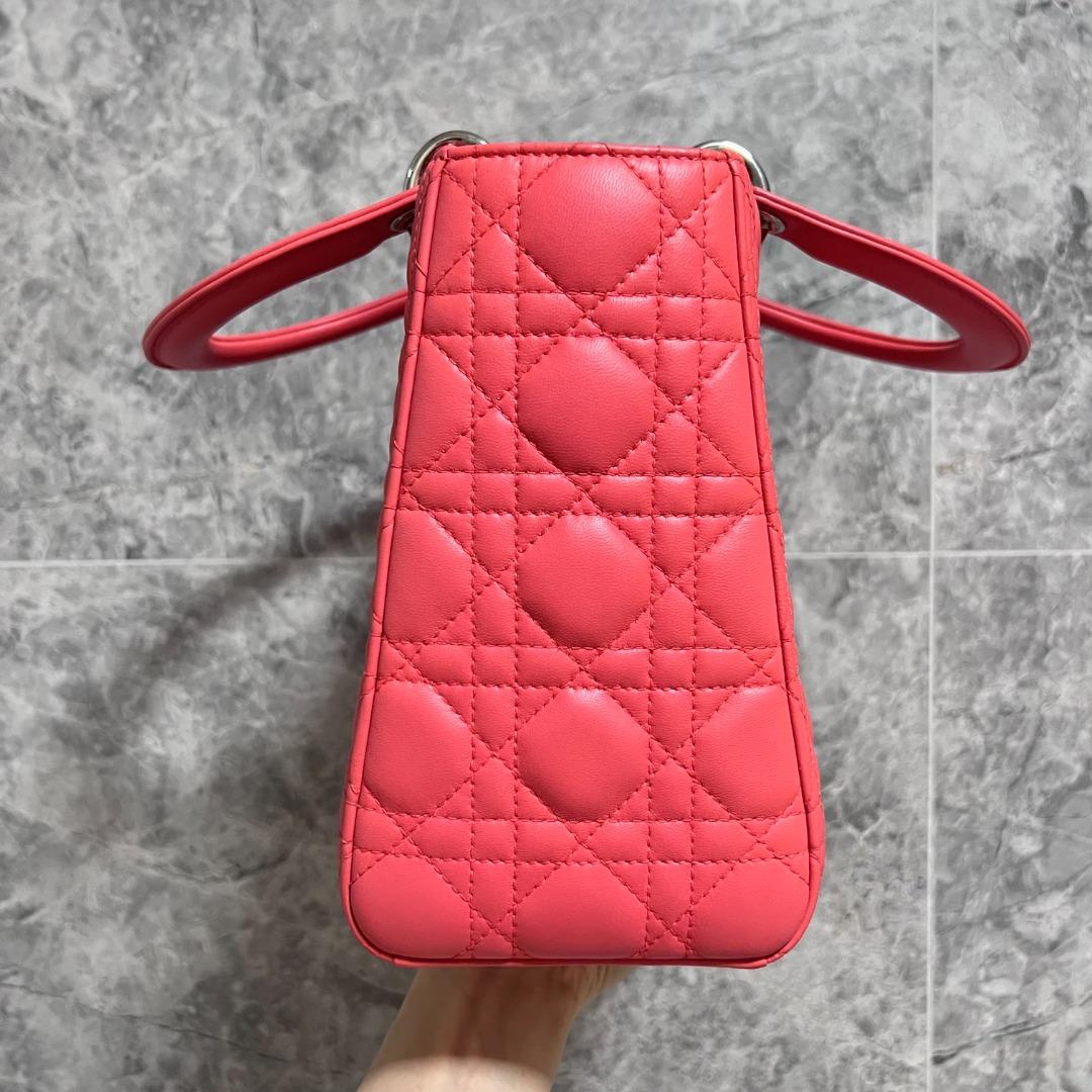 [Clearance]Lady Dior Medium Lambskin with Silver Hardware Pinkish Red - Luxury Evermore