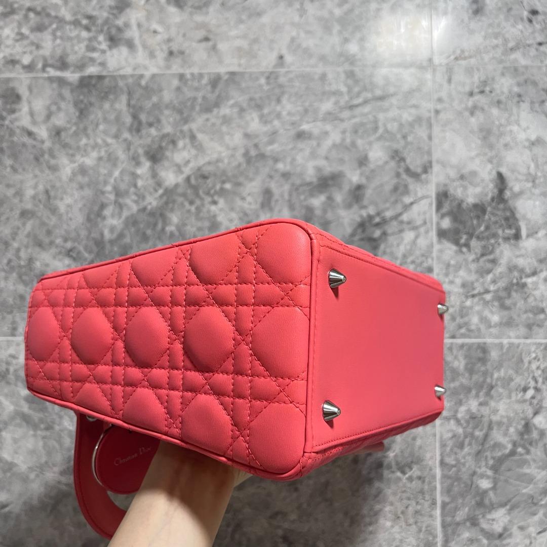 [Clearance]Lady Dior Medium Lambskin with Silver Hardware Pinkish Red - Luxury Evermore