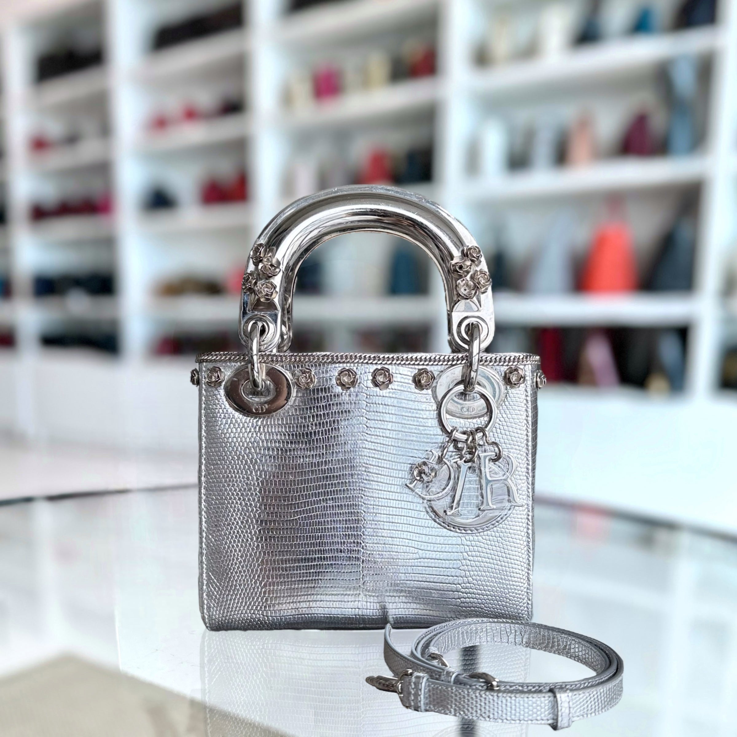 Dior Lady Mini - Exotic Lizard Metallic Limited Edition Silver Hardware