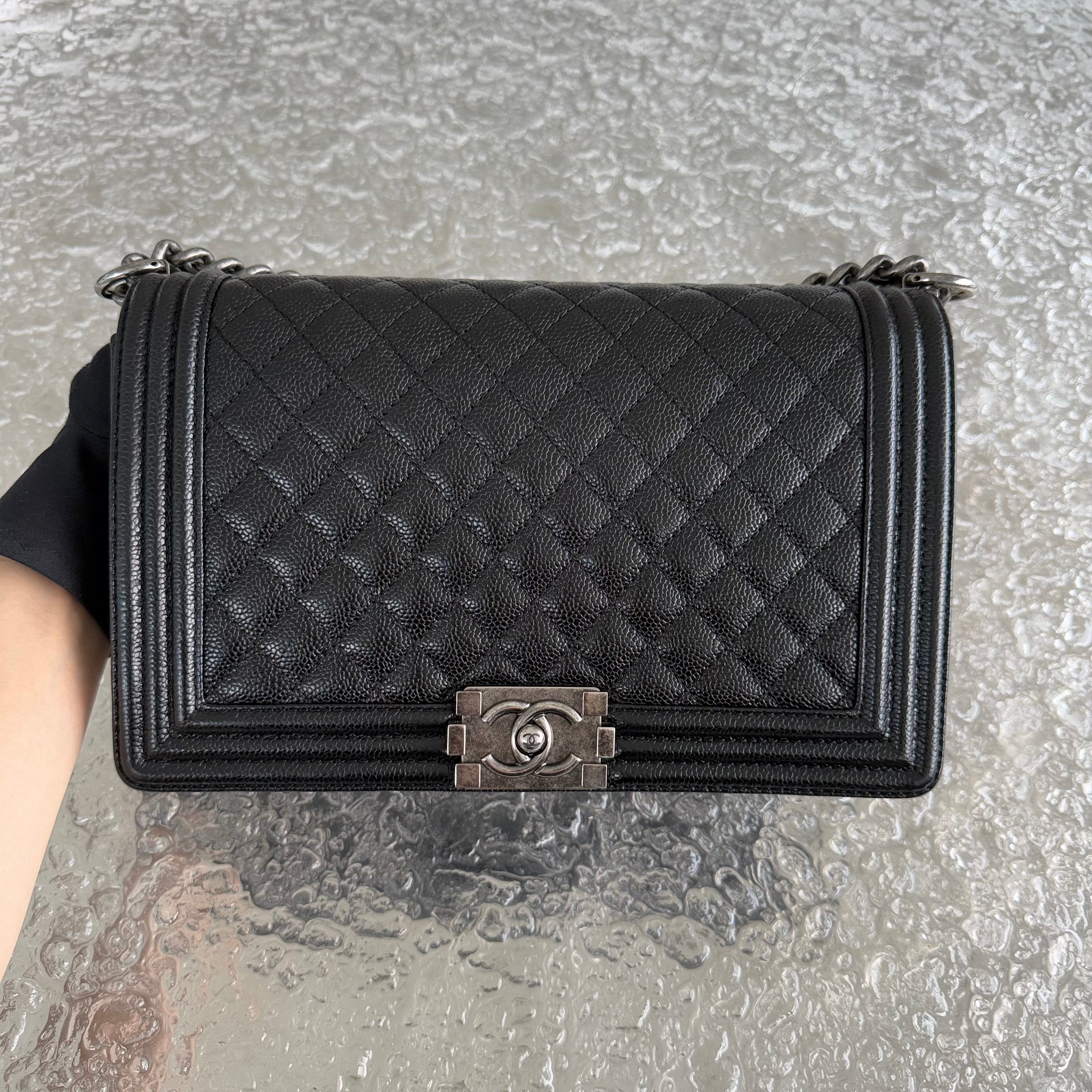 Chanel Boy Medium - Caviar 28CM Quilted Black Ruthenium Silver Hardware Series 20