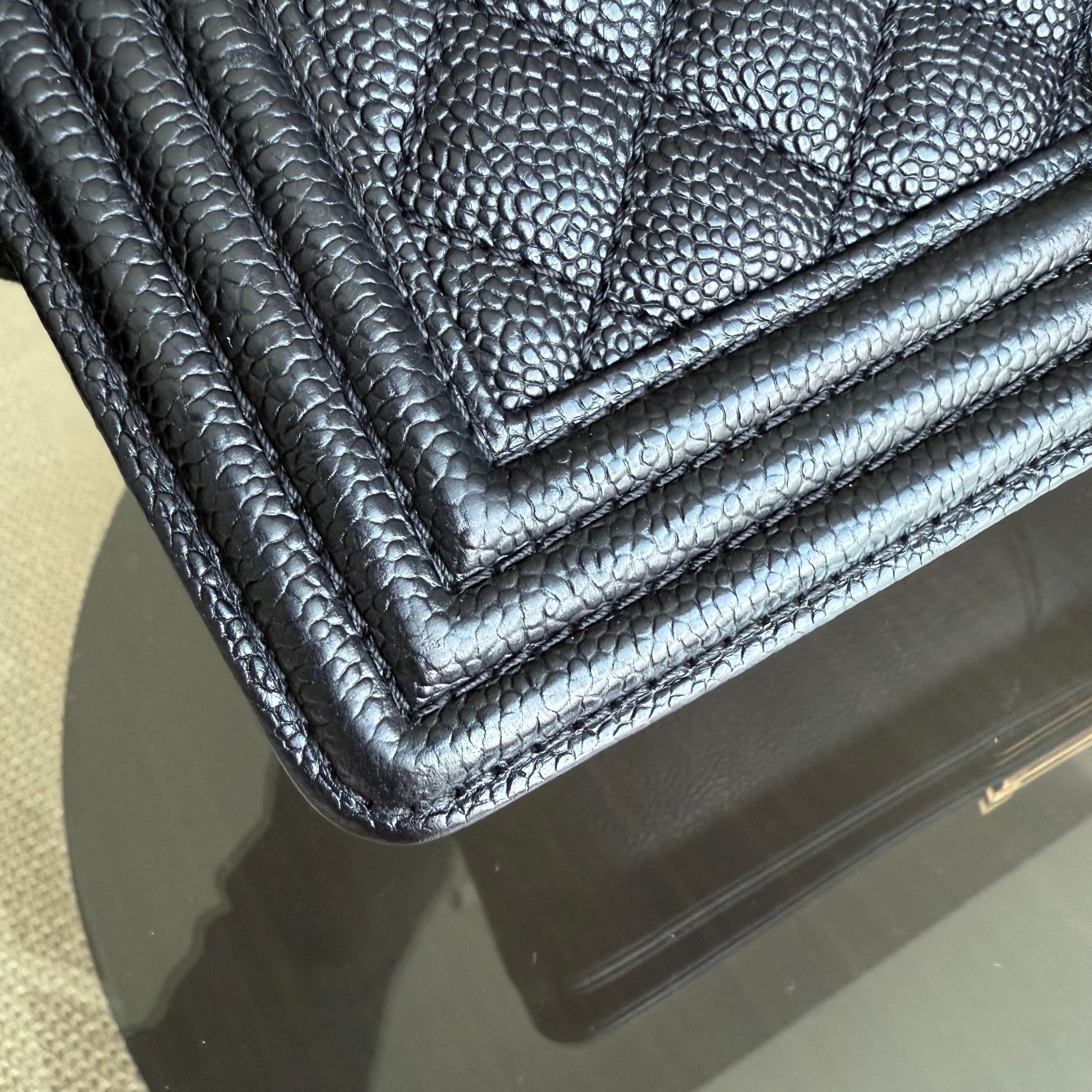 Chanel Boy Medium - Caviar 25CM Quilted Black Ruthenium Gold Hardware Series 20