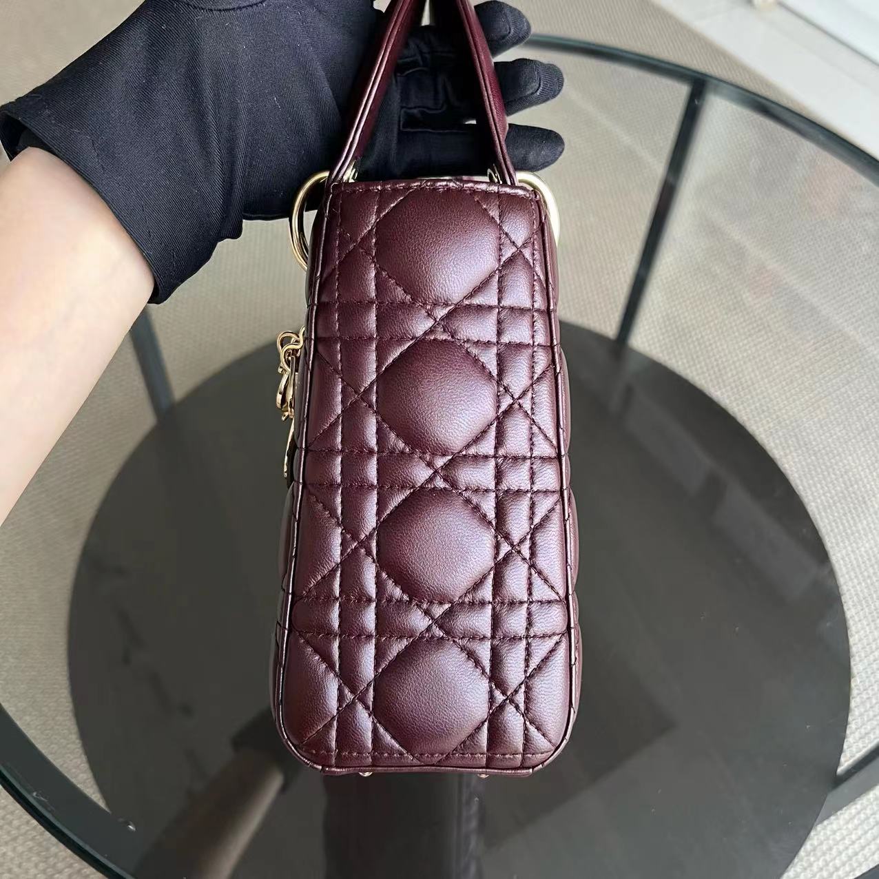 Lady Small Cannage Lambskin ABC MYABC Burgundy Golden Hardware