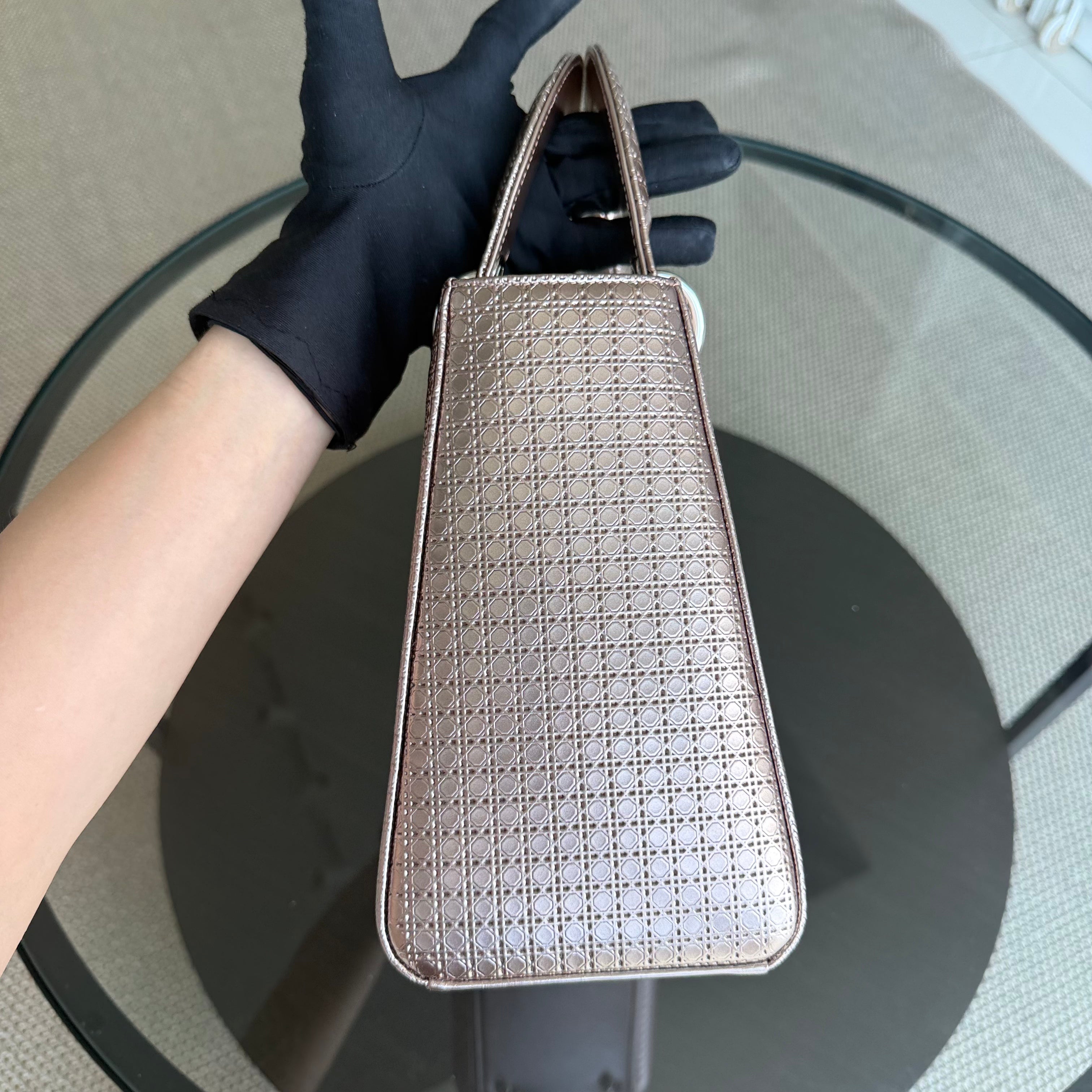 Dior Lady Medium - Cannage Calfskin Metallic Rose Gold Gold Hardware