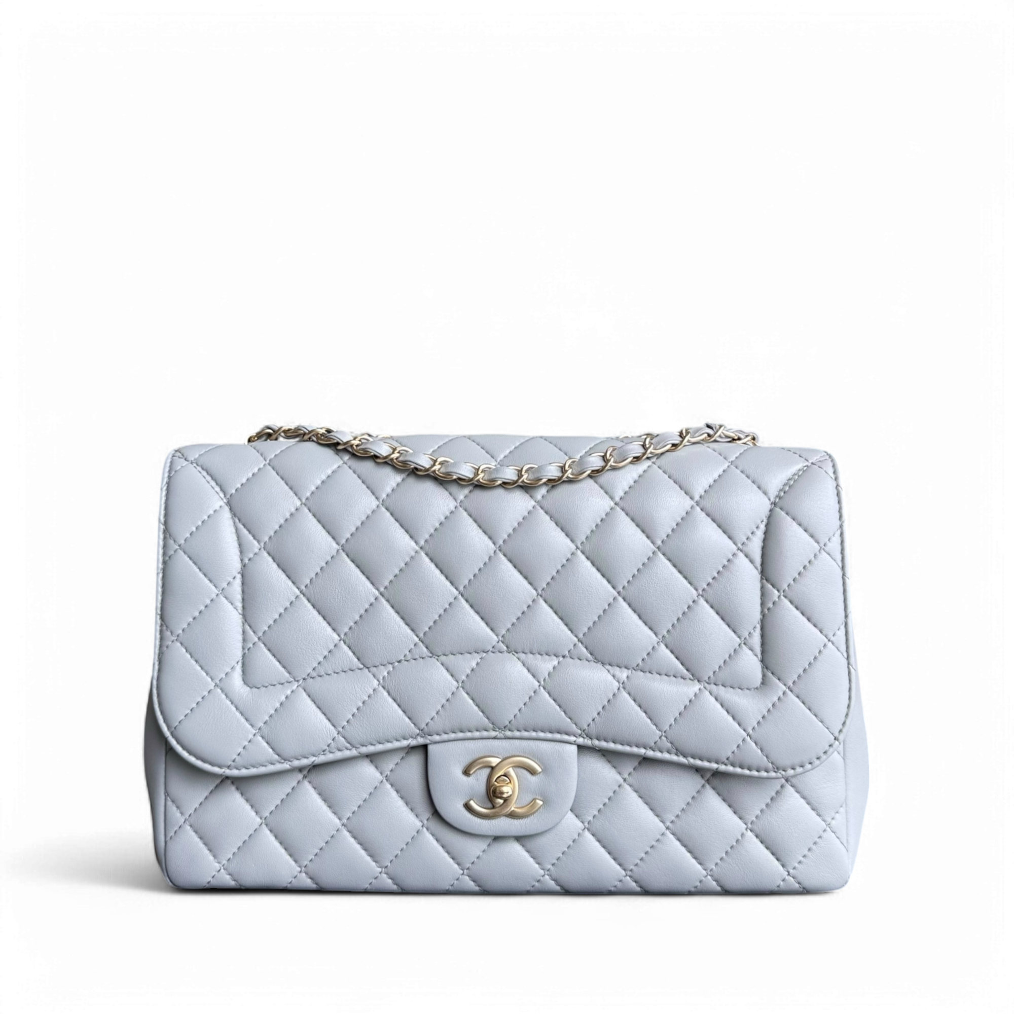 Chanel Mademoiselle Chic Flap Large - 30CM Quilted Lambskin Grey Gray Light Gold Hardware Series 21