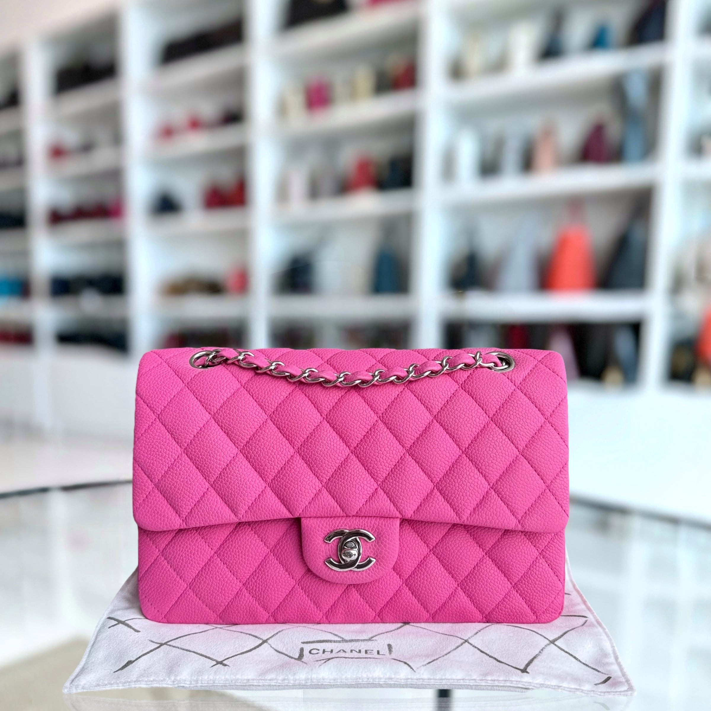 Chanel Classic Flap Medium - Caviar Iridescent 25CM Quilted Pink Silver Hardware Series 18